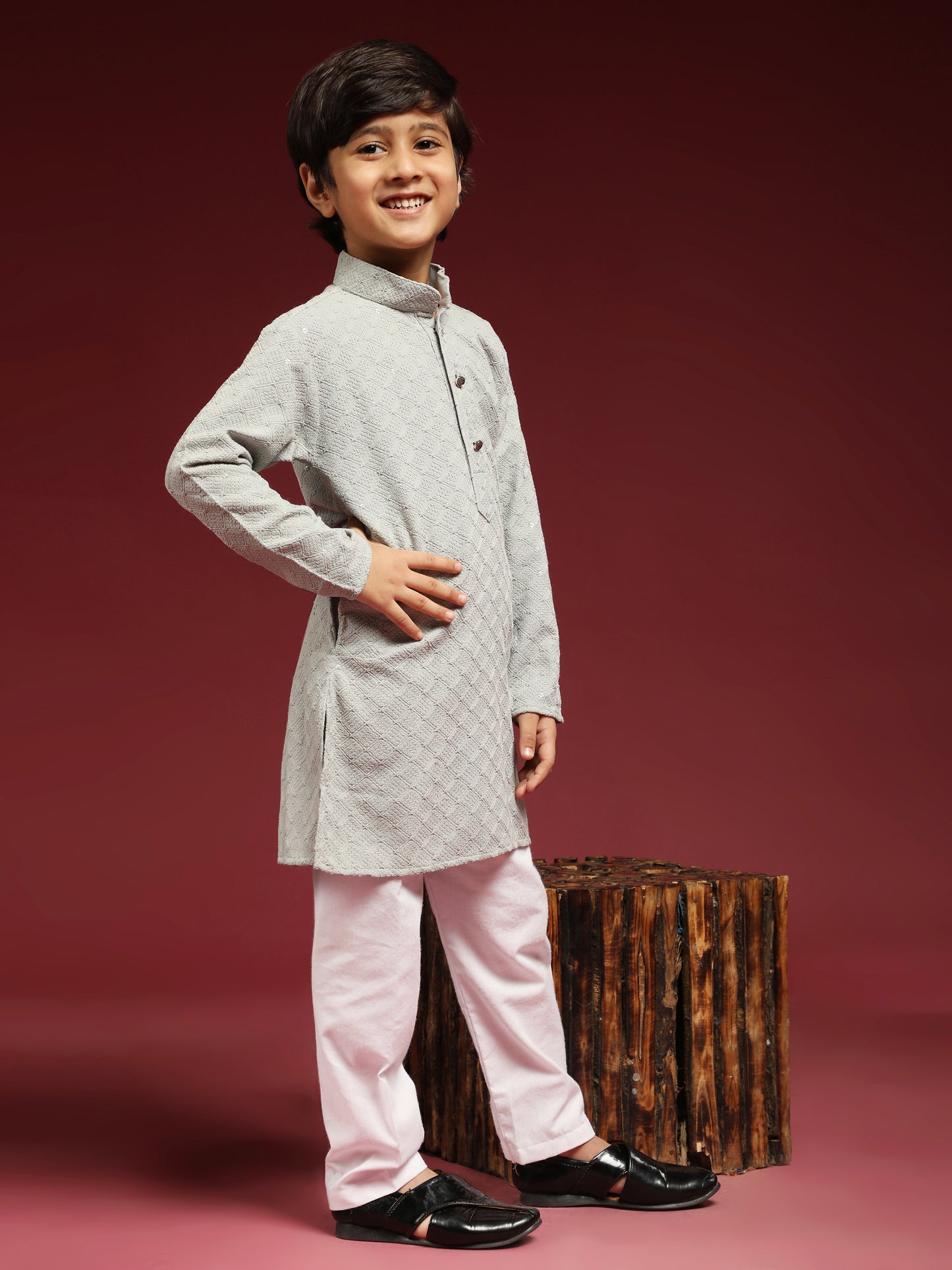 Pro-Ethic Style Developer Boys Cotton Kurta Pajama for Kid's Ethnic Wear | Cotton Kurta Pajama (S-227) Grey