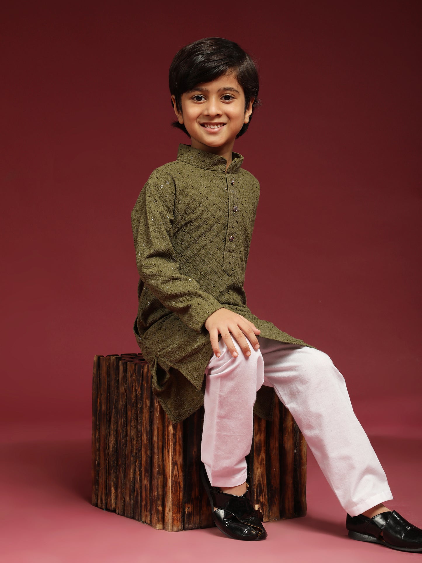 Pro-Ethic Style Developer Boys Cotton Kurta Pajama for Kid's Ethnic Wear | Cotton Kurta Pajama (S-227)Dark Green