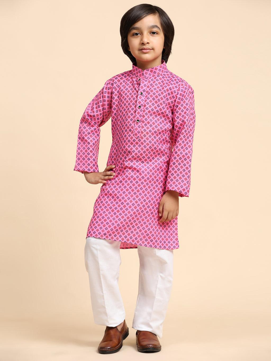 Pro-Ethic Style Developer Boys Cotton Kurta Pajama for Kid's Ethnic Wear | Cotton Kurta Pajama (S-239), Pink