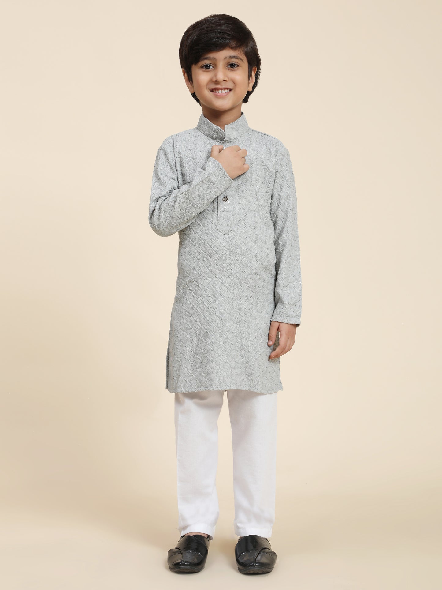 Pro-Ethic Style Developer Boys Cotton Kurta Pajama for Kid's Ethnic Wear | Cotton Kurta Pajama (S-227) Grey