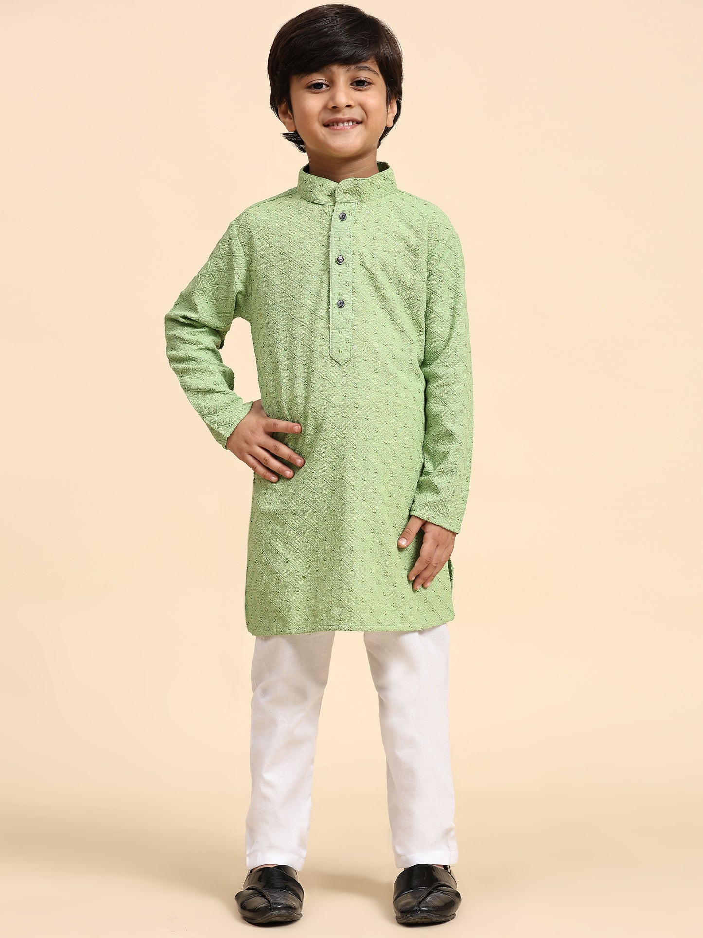 Pro-Ethic Style Developer Boys Cotton Kurta Pajama for Kid's Ethnic Wear | Cotton Kurta Pajama (S-227), Green