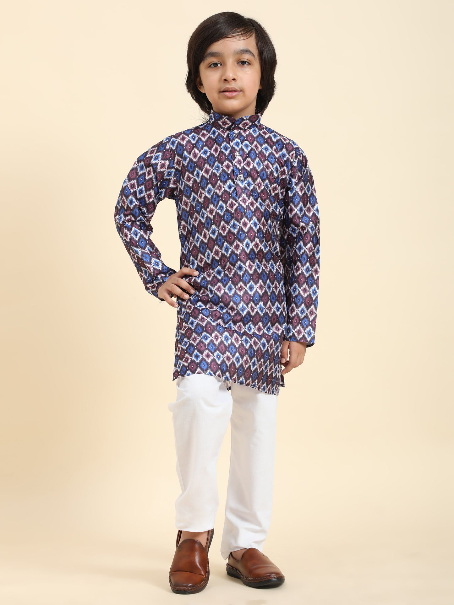 Pro-Ethic Style Developer Boys Silk Kurta Pajama for Kid's Ethnic Wear | Jacquard Silk Kurta Pajama (S-235) Blue