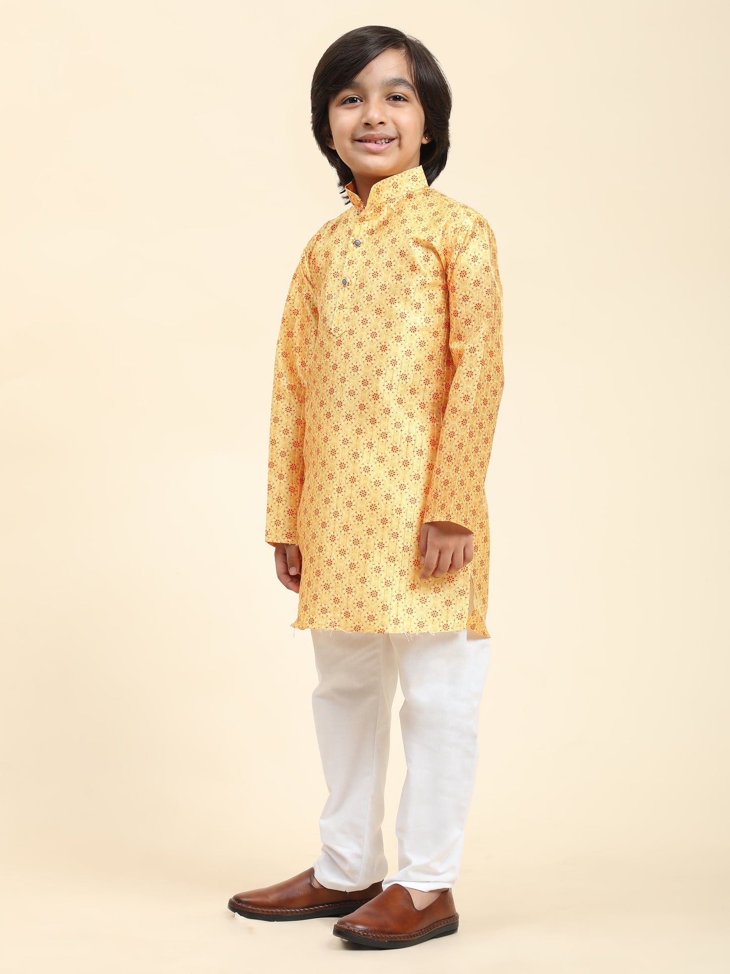 Pro-Ethic Style Developer Boys Silk Kurta Pajama for Kid's Ethnic Wear | Jacquard Silk Kurta Pajama (S-238), Yellow