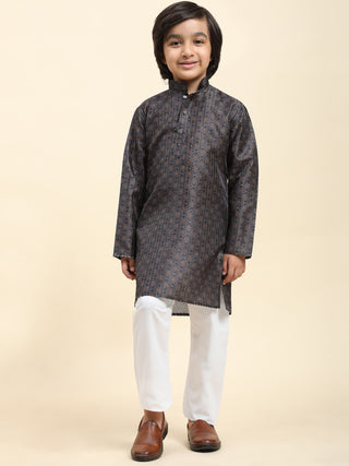 Pro-Ethic Style Developer Boys Silk Kurta Pajama for Kid's Ethnic Wear | Jacquard Silk Kurta Pajama (S-238), Navy Blue