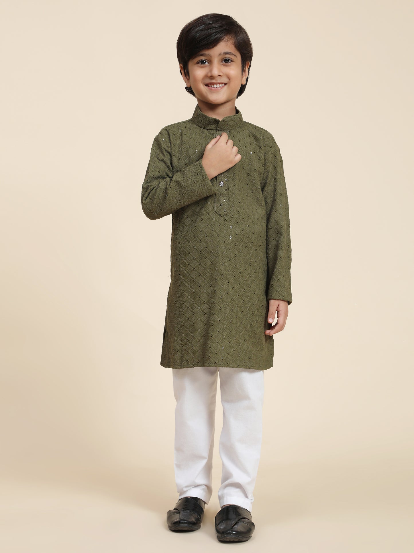 Pro-Ethic Style Developer Boys Cotton Kurta Pajama for Kid's Ethnic Wear | Cotton Kurta Pajama (S-227)Dark Green