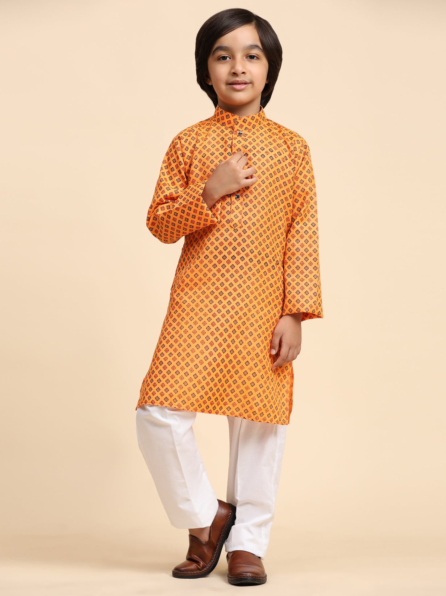 Pro-Ethic Style Developer Boys Cotton Kurta Pajama for Kid's Ethnic Wear | Cotton Kurta Pajama (S-239), Orange