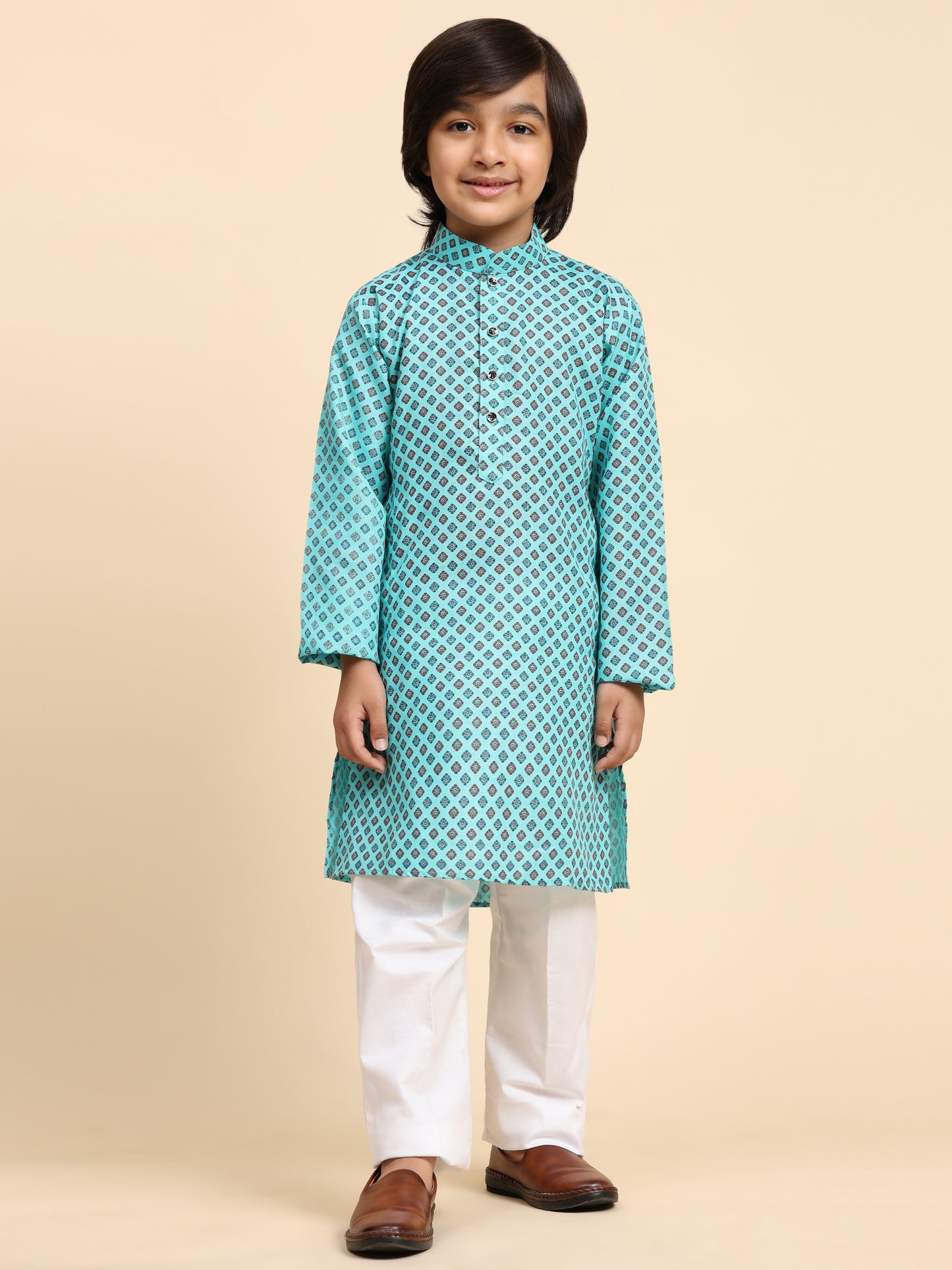 Pro-Ethic Style Developer Boys Cotton Kurta Pajama for Kid's Ethnic Wear | Cotton Kurta Pajama (S-239), Firozi