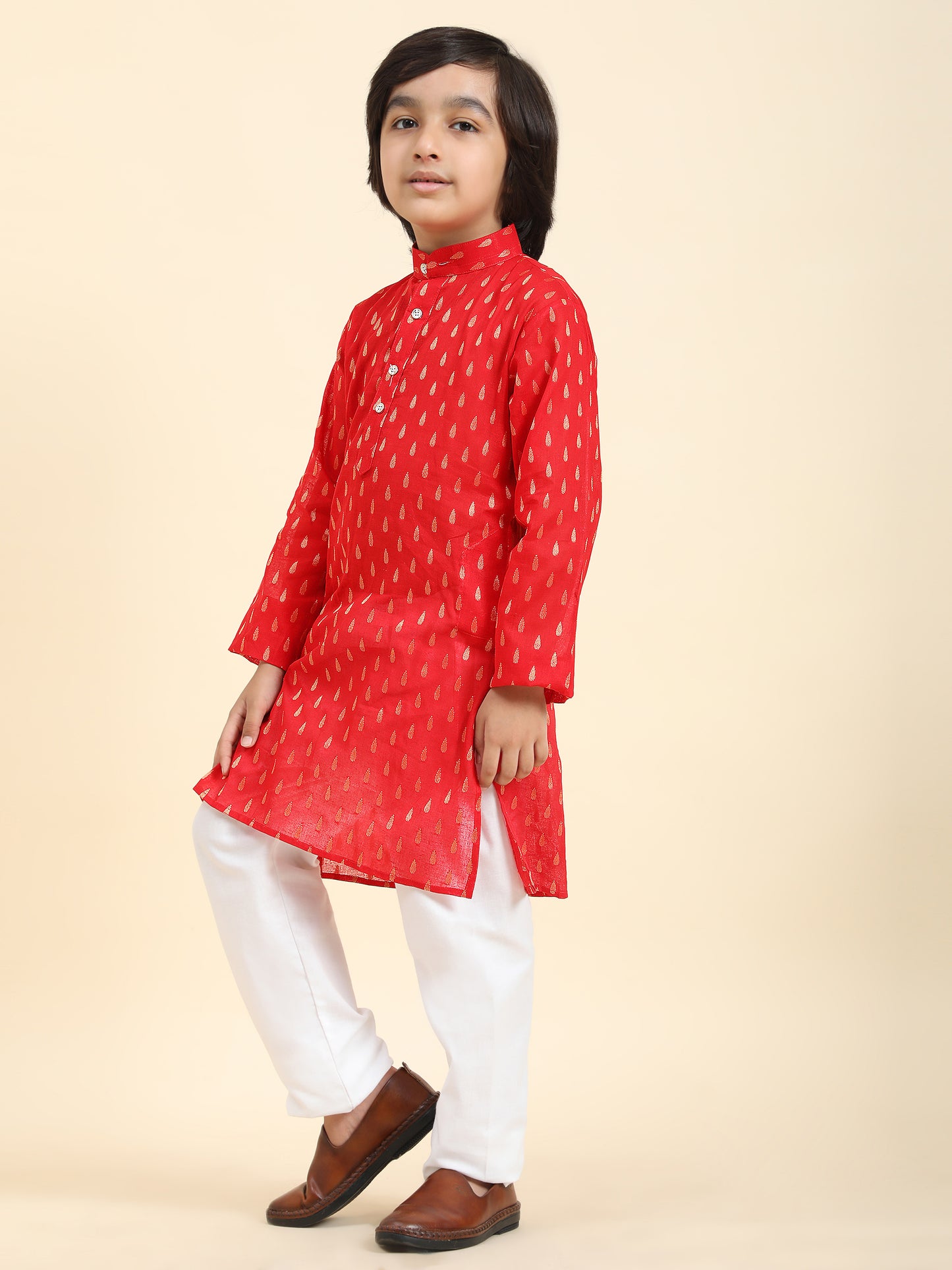 Pro-Ethic Style Developer Cotton Kurta Pajama For Kid's Boys Traditional dress Kurta Pajama set (S-234),Red