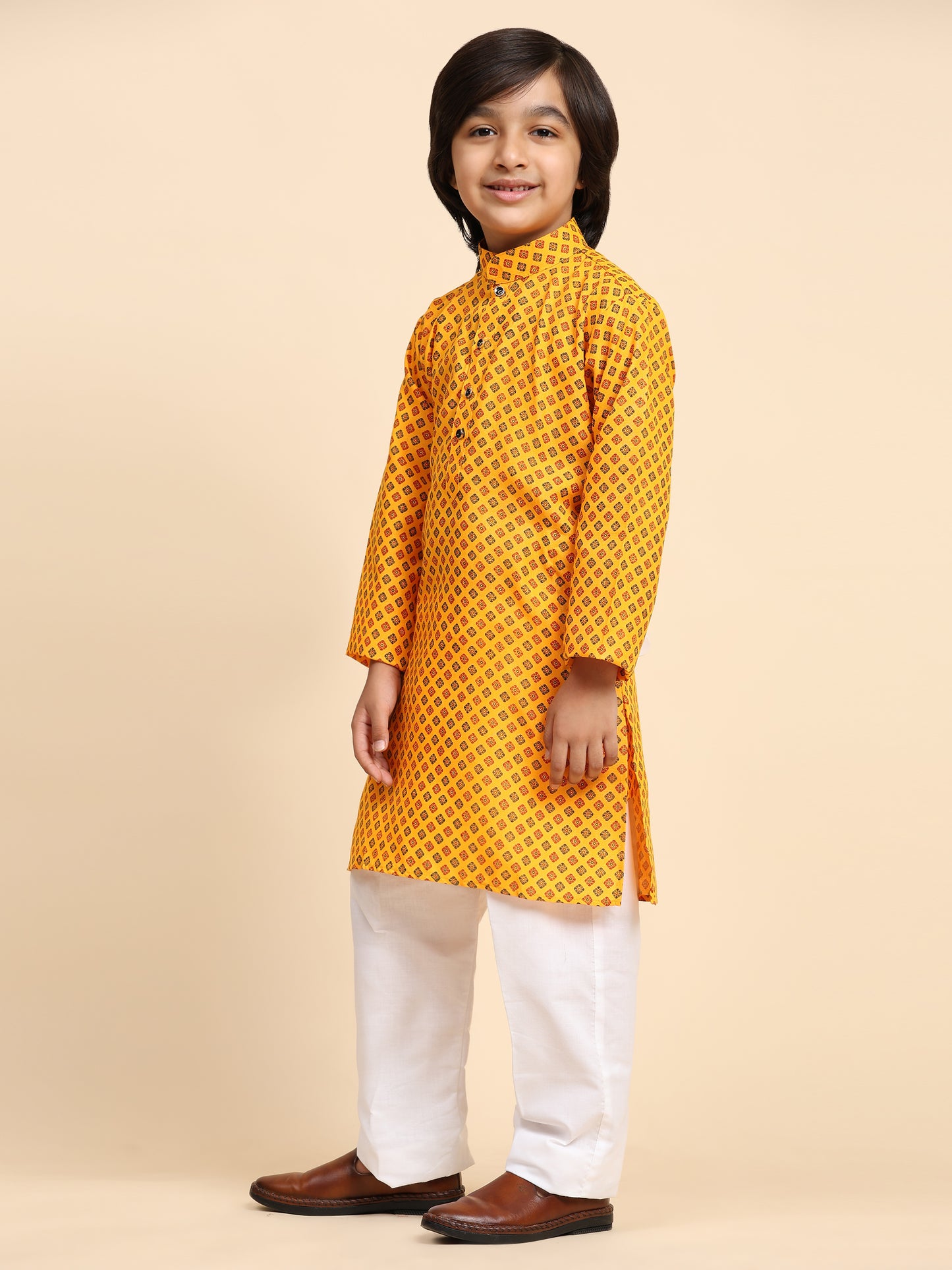 Pro-Ethic Style Developer Boys Cotton Kurta Pajama for Kid's Ethnic Wear | Cotton Kurta Pajama (S-239), Mustard