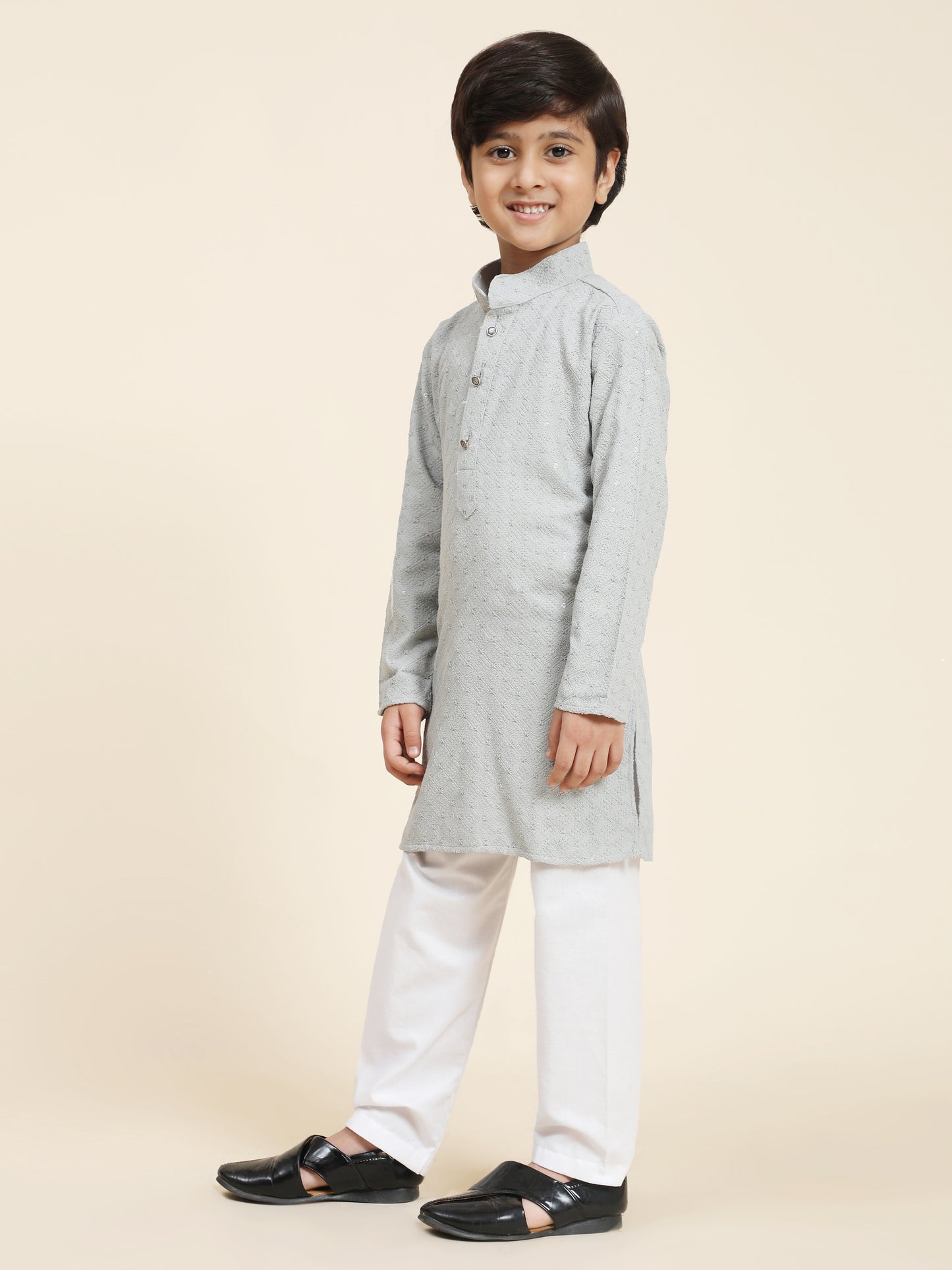 Pro-Ethic Style Developer Boys Cotton Kurta Pajama for Kid's Ethnic Wear | Cotton Kurta Pajama (S-227) Grey