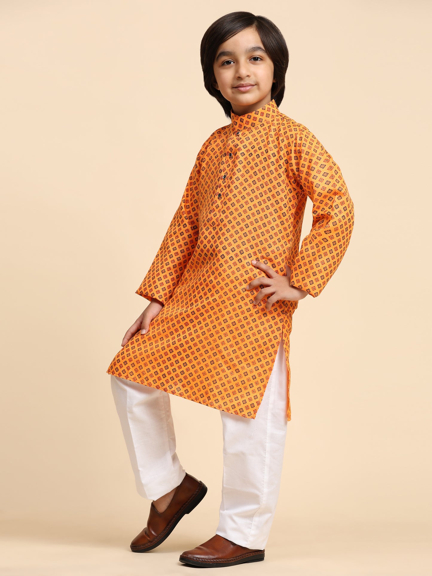 Pro-Ethic Style Developer Boys Cotton Kurta Pajama for Kid's Ethnic Wear | Cotton Kurta Pajama (S-239), Orange