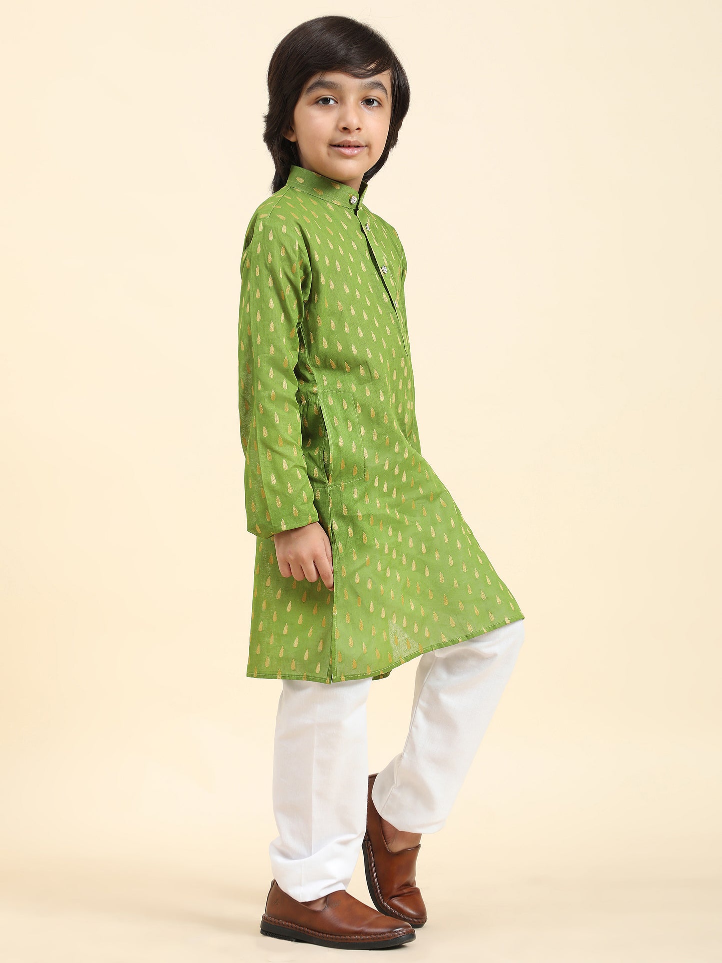 Pro-Ethic Style Developer Cotton Kurta Pajama For Kid's Boys Traditional dress Kurta Pajama set (S-234),Green