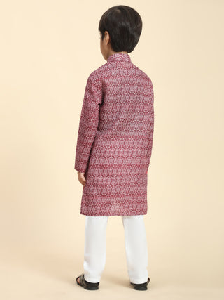 Pro-Ethic Style Developer Boys Cotton Kurta Pajama for Kid's Floral Traditiona Dress (Maroon)