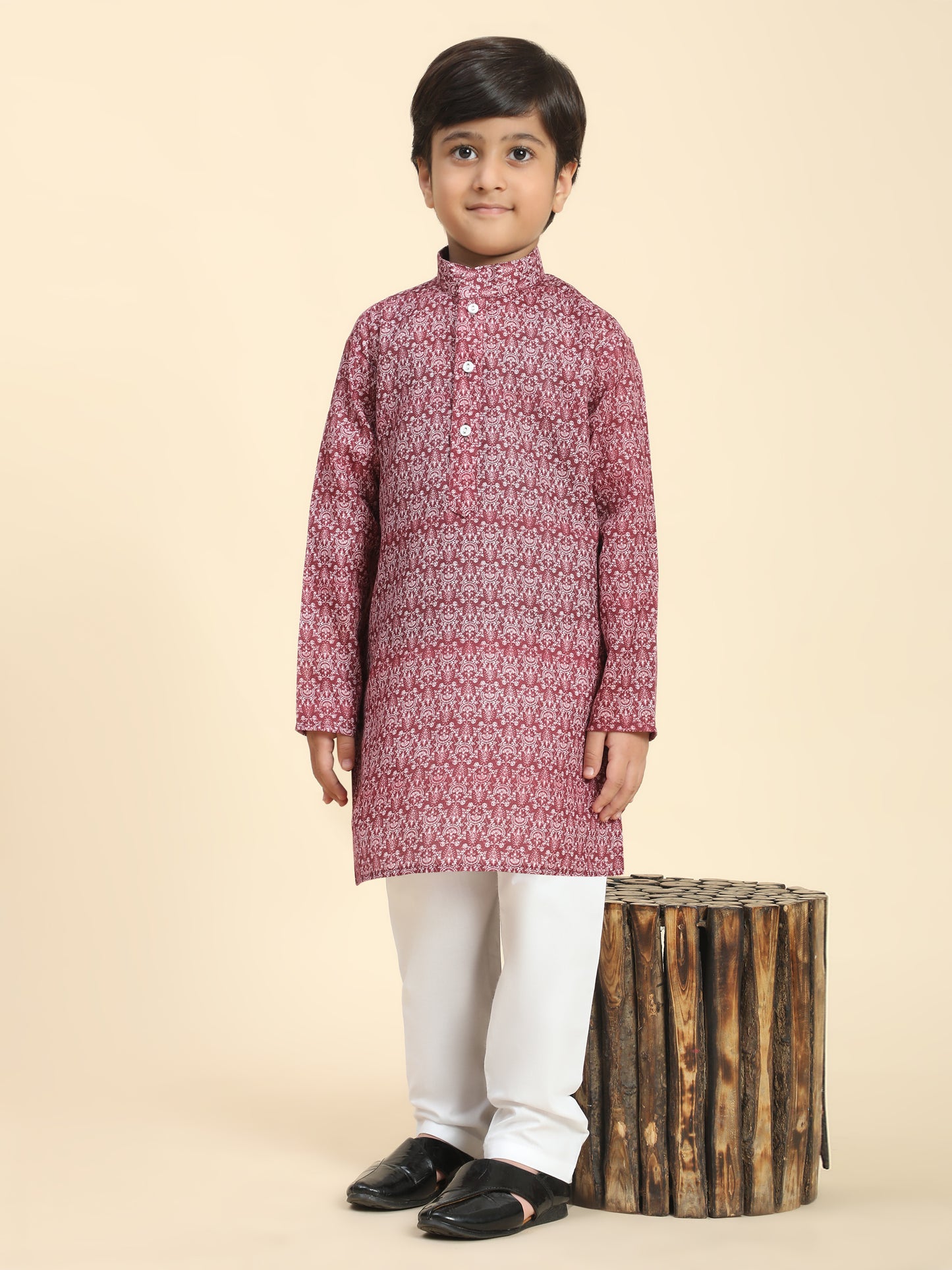 Pro-Ethic Style Developer Boys Cotton Kurta Pajama for Kid's Floral Traditiona Dress (Maroon)