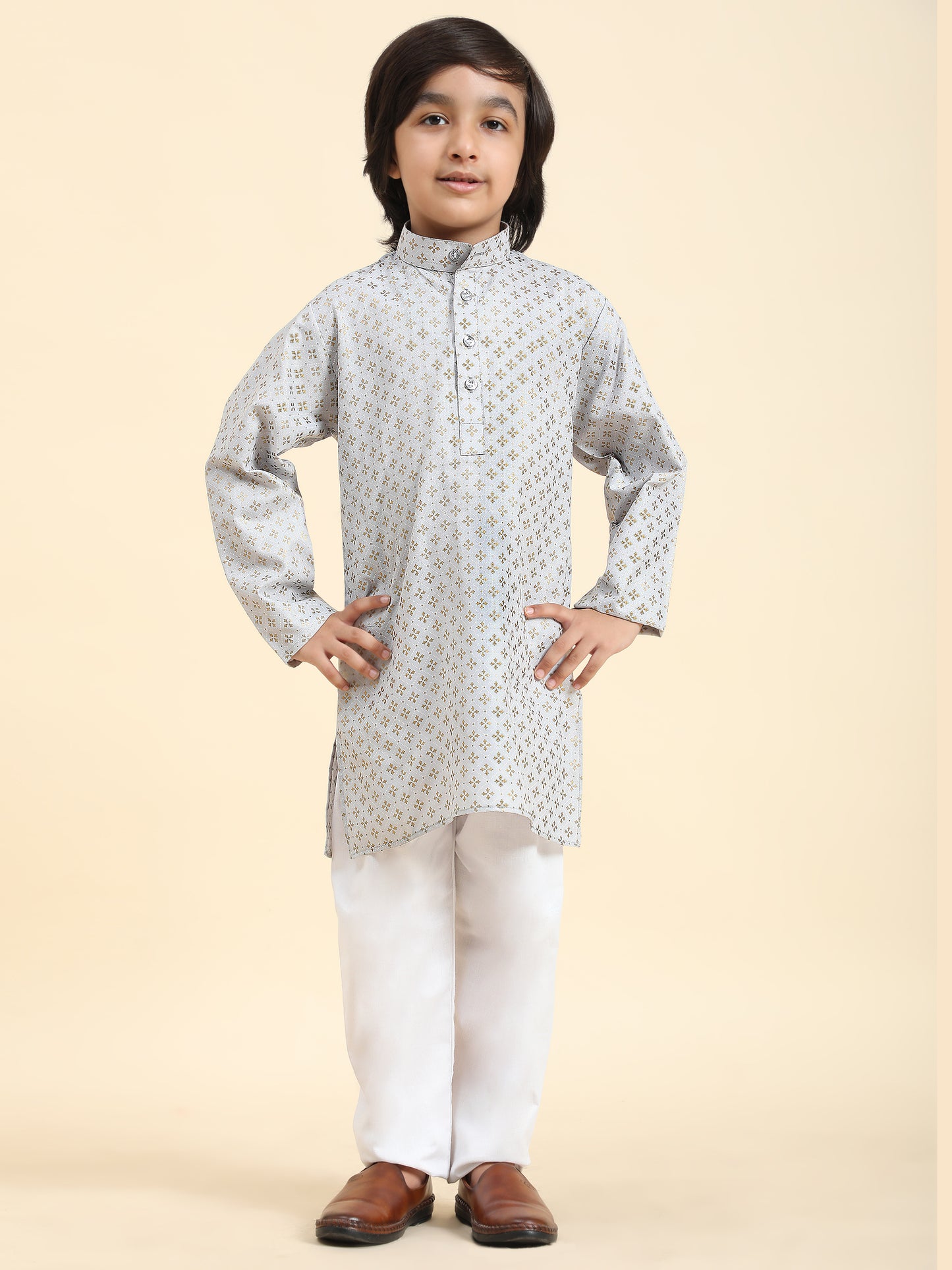 Pro-Ethic Style Developer Boys Cotton Kurta Pajama For Kid's Ethnic Wear | Kurta Pajama set (S-231) Grey