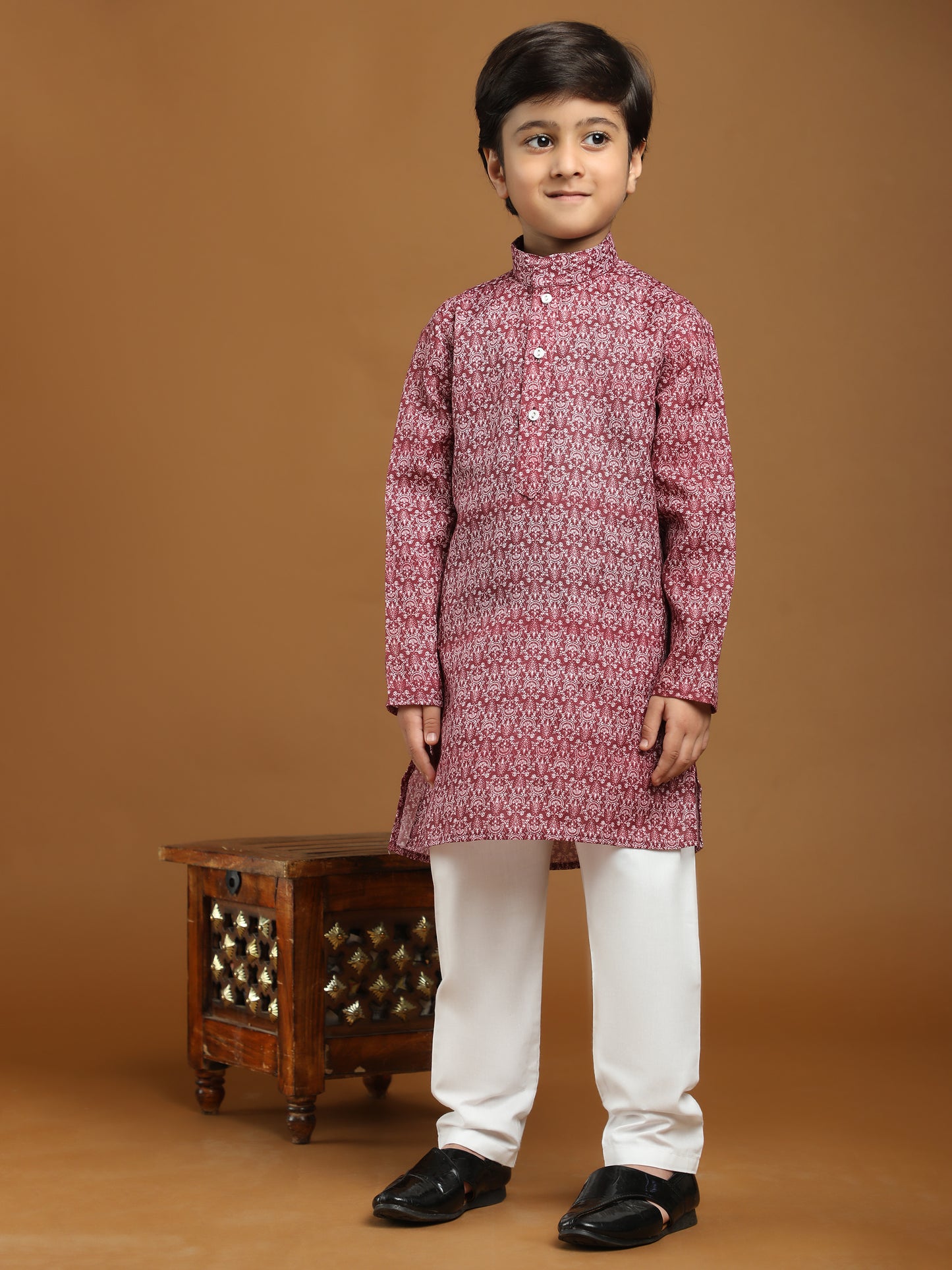 Pro-Ethic Style Developer Boys Cotton Kurta Pajama for Kid's Floral Traditiona Dress (Maroon)