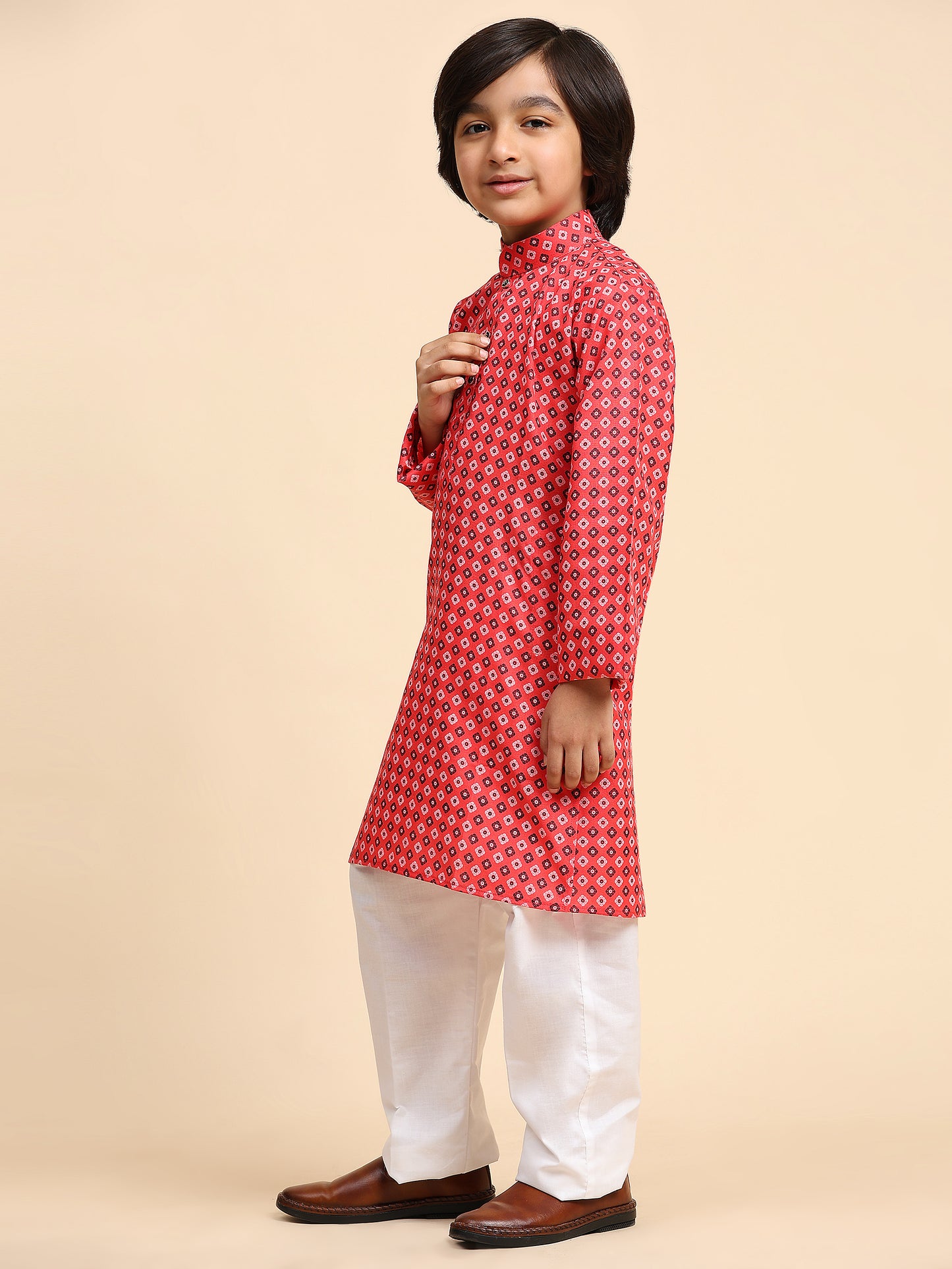 Pro-Ethic Style Developer Boys Cotton Kurta Pajama for Kid's Ethnic Wear | Cotton Kurta Pajama (S-239), Red