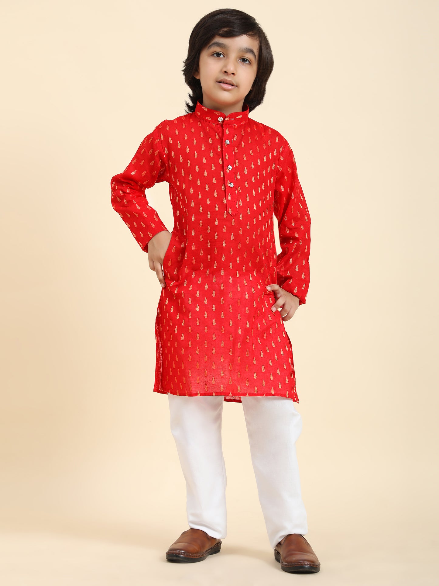 Pro-Ethic Style Developer Cotton Kurta Pajama For Kid's Boys Traditional dress Kurta Pajama set (S-234),Red