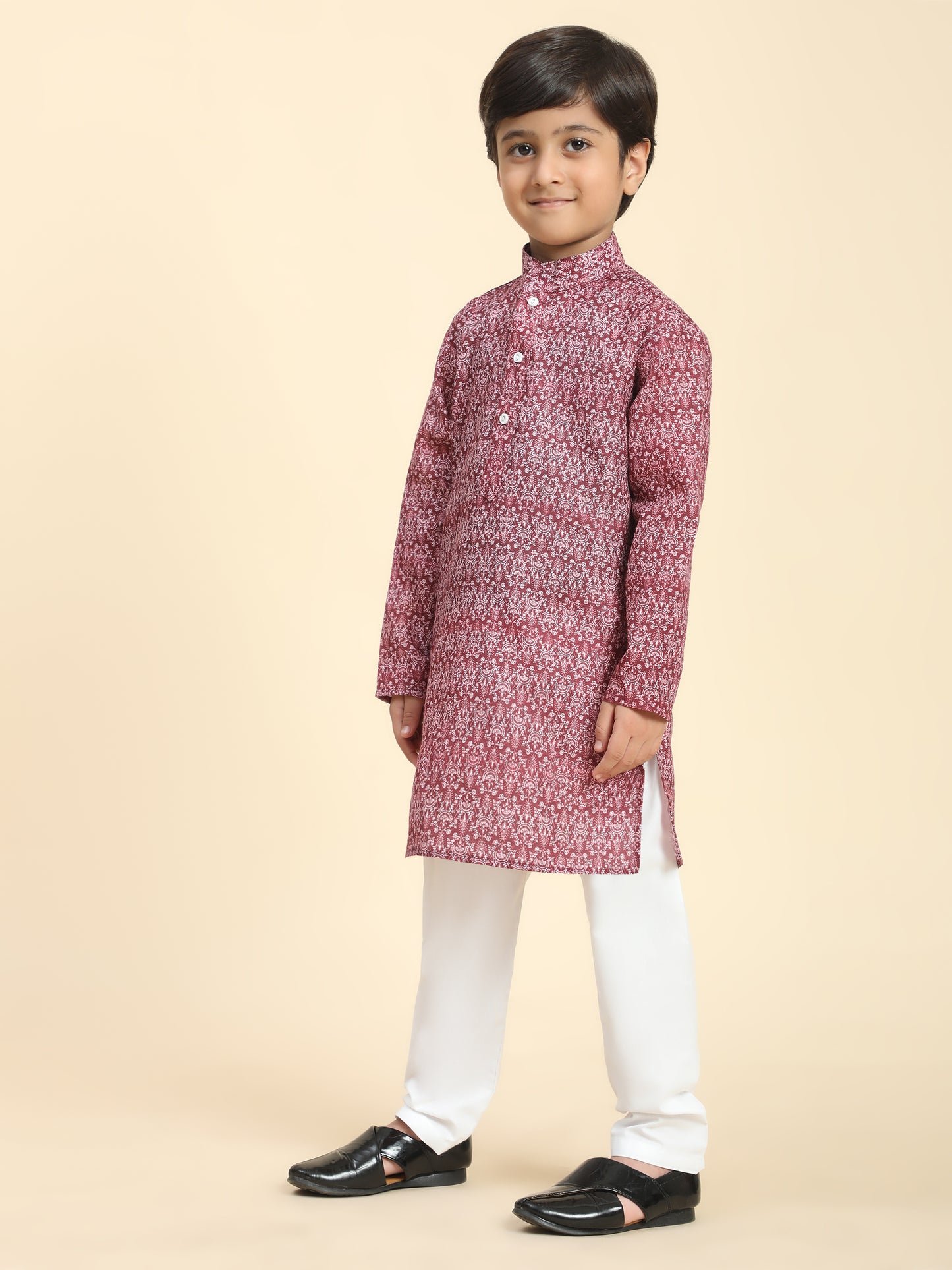 Pro-Ethic Style Developer Boys Cotton Kurta Pajama for Kid's Floral Traditiona Dress (Maroon)