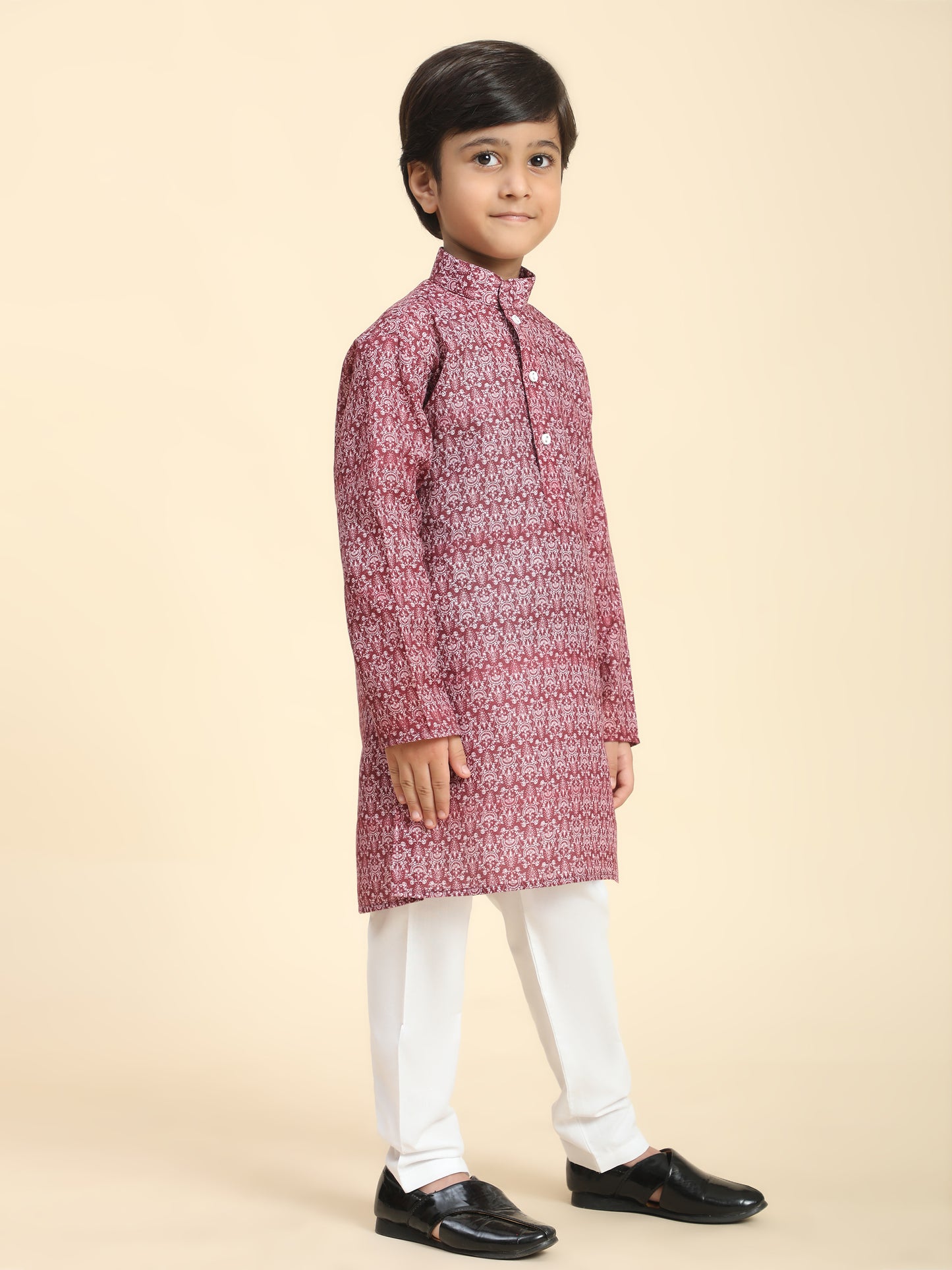 Pro-Ethic Style Developer Boys Cotton Kurta Pajama for Kid's Floral Traditiona Dress (Maroon)