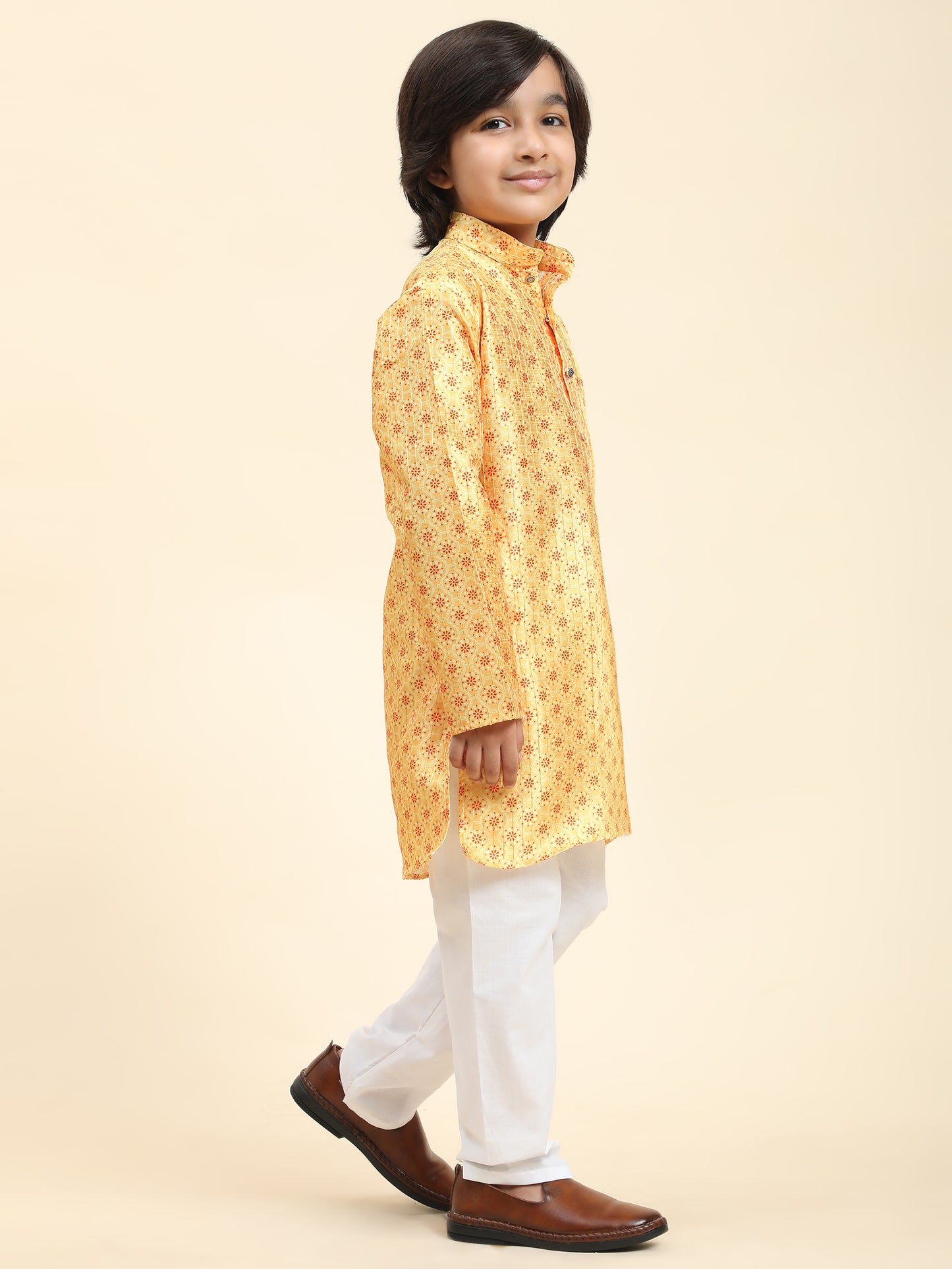 Pro-Ethic Style Developer Boys Silk Kurta Pajama for Kid's Ethnic Wear | Jacquard Silk Kurta Pajama (S-238), Yellow