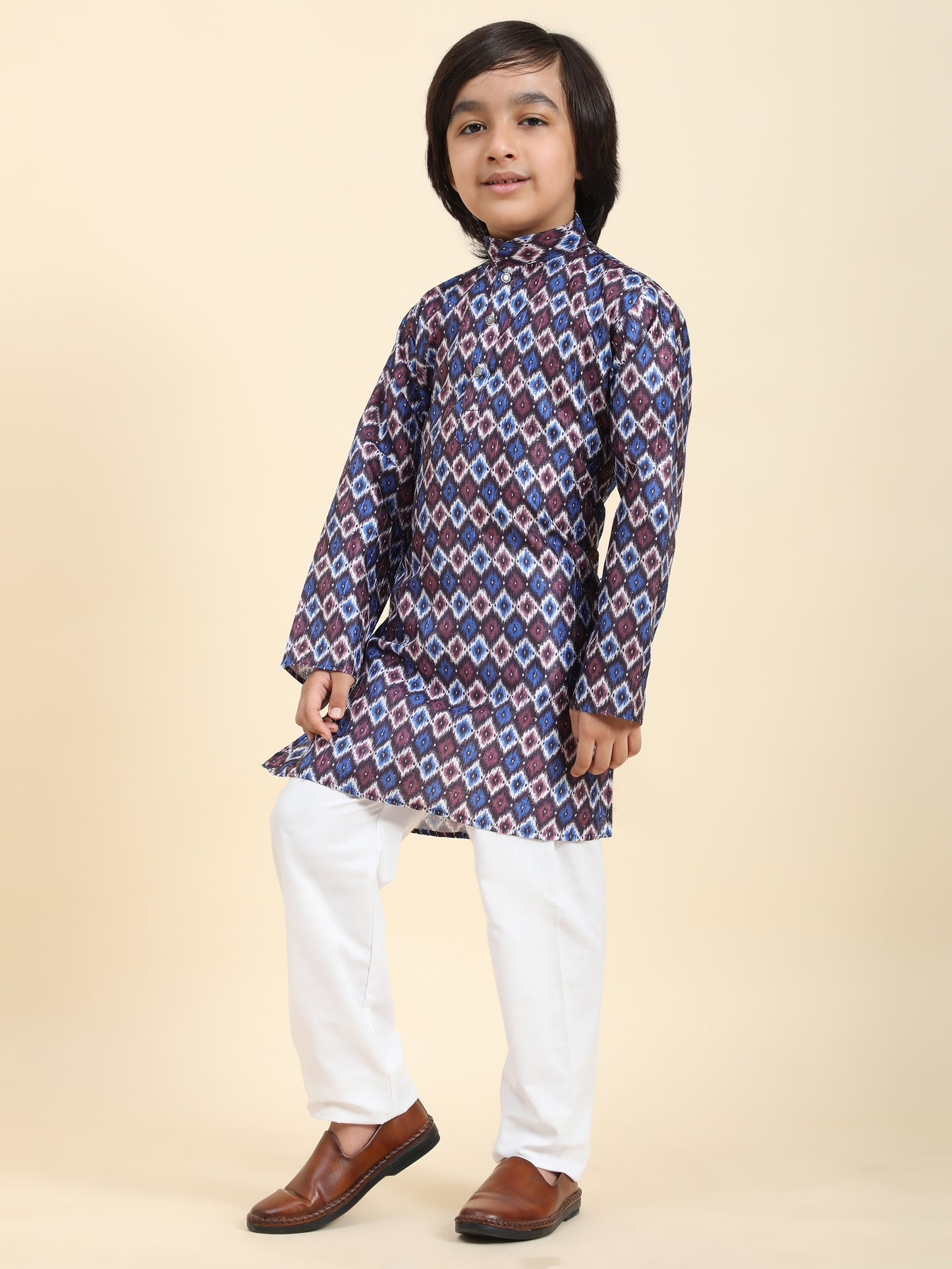 Pro-Ethic Style Developer Boys Silk Kurta Pajama for Kid's Ethnic Wear | Jacquard Silk Kurta Pajama (S-235) Blue