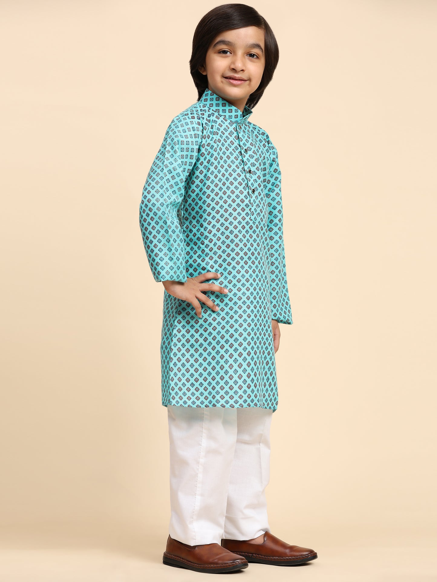 Pro-Ethic Style Developer Boys Cotton Kurta Pajama for Kid's Ethnic Wear | Cotton Kurta Pajama (S-239), Firozi