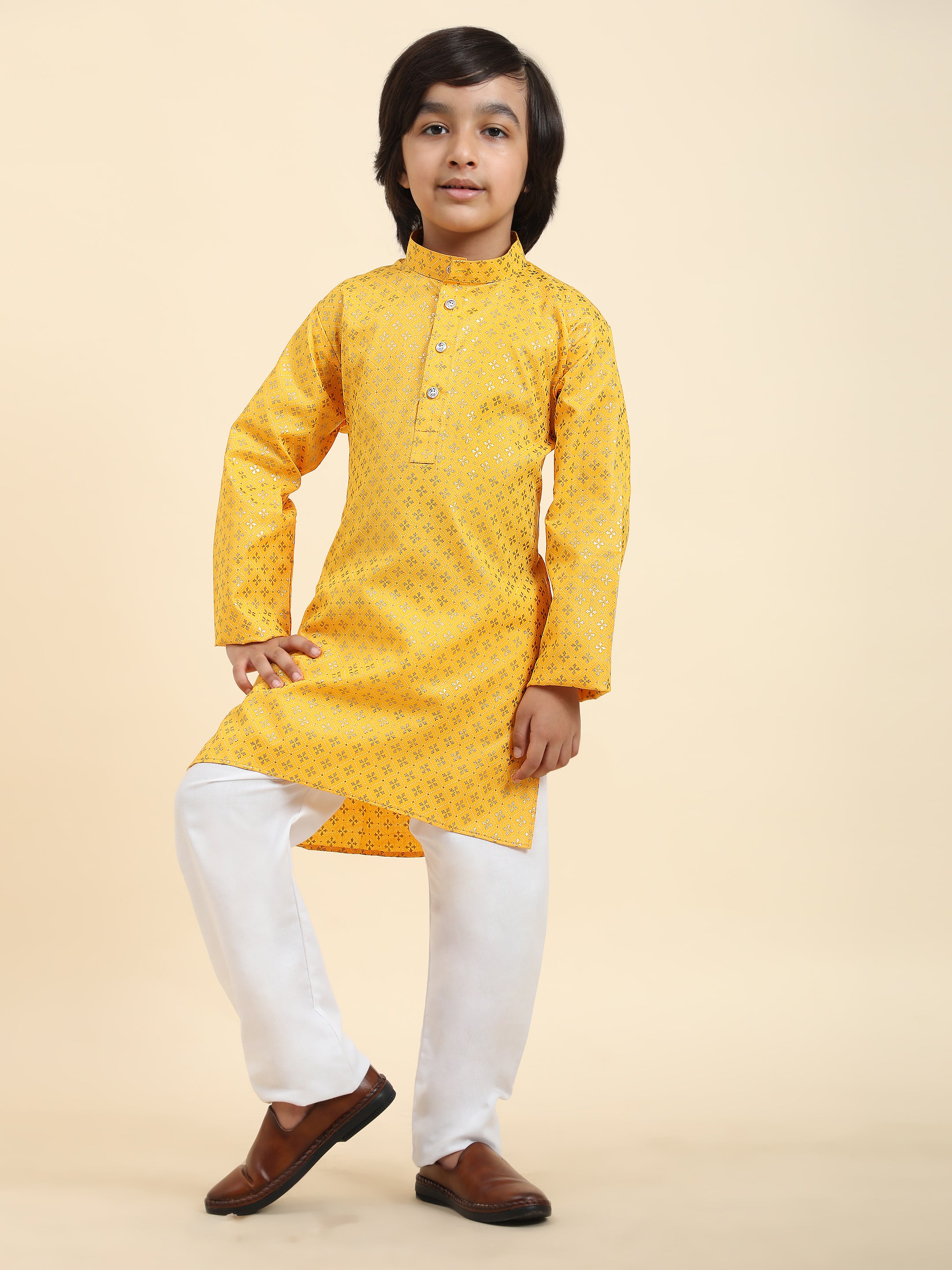 Pro-Ethic Style Developer Boys Cotton Kurta Pajama For Kid's Ethnic Wear | Kurta Pajama set (S-231) Yellow