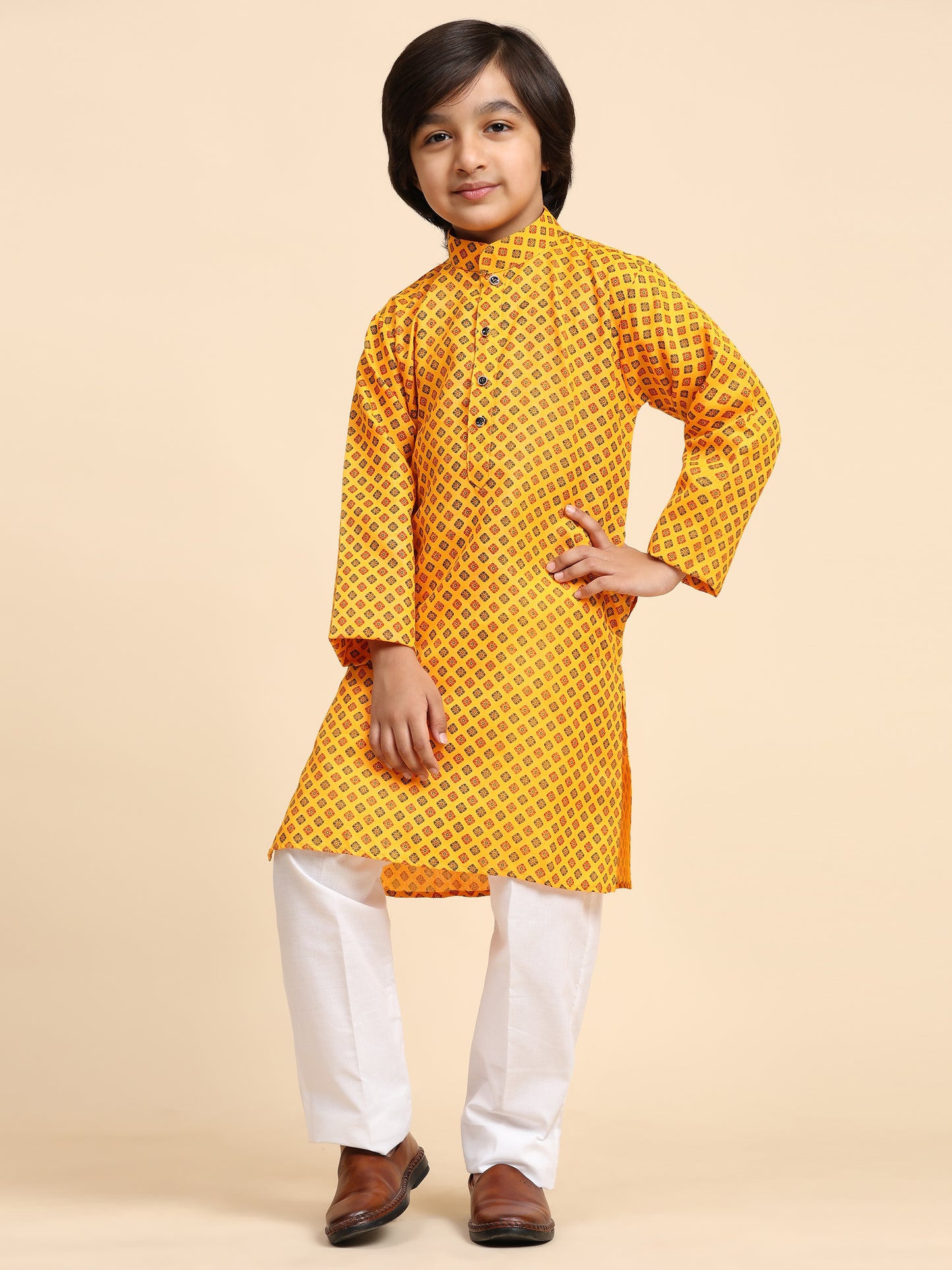 Pro-Ethic Style Developer Boys Cotton Kurta Pajama for Kid's Ethnic Wear | Cotton Kurta Pajama (S-239), Mustard