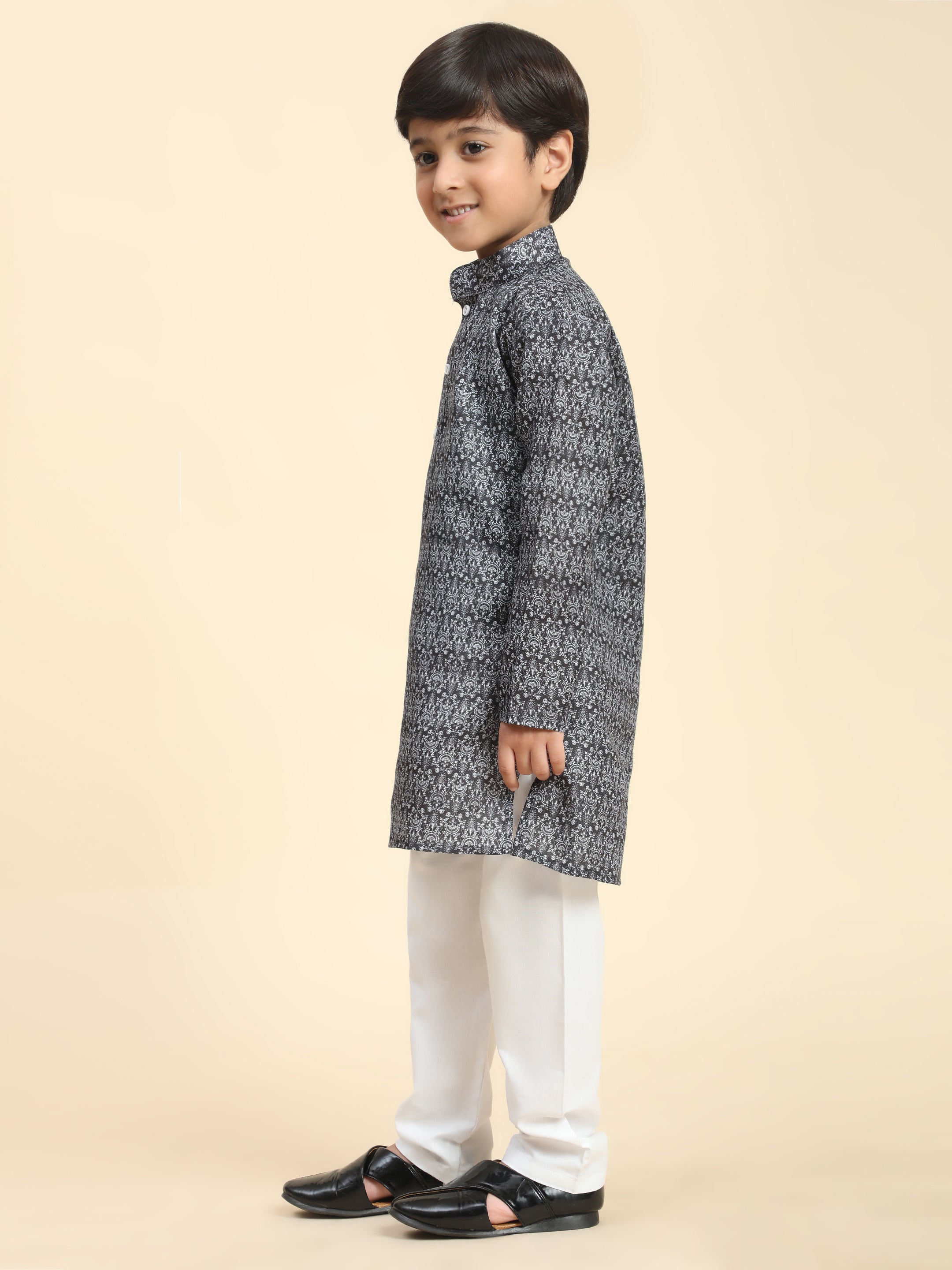 Pro-Ethic Style Developer Boys Cotton Kurta Pajama for Kid's Floral Traditiona Dress (Black)