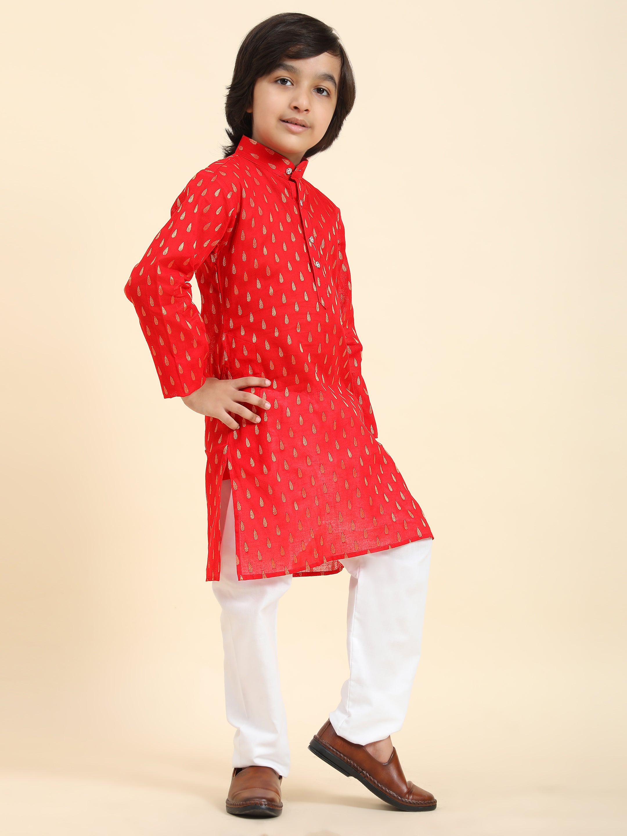 Pro-Ethic Style Developer Cotton Kurta Pajama For Kid's Boys Traditional dress Kurta Pajama set (S-234),Red
