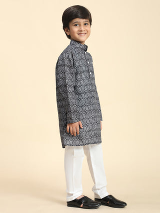 Pro-Ethic Style Developer Boys Cotton Kurta Pajama for Kid's Floral Traditiona Dress (Black)