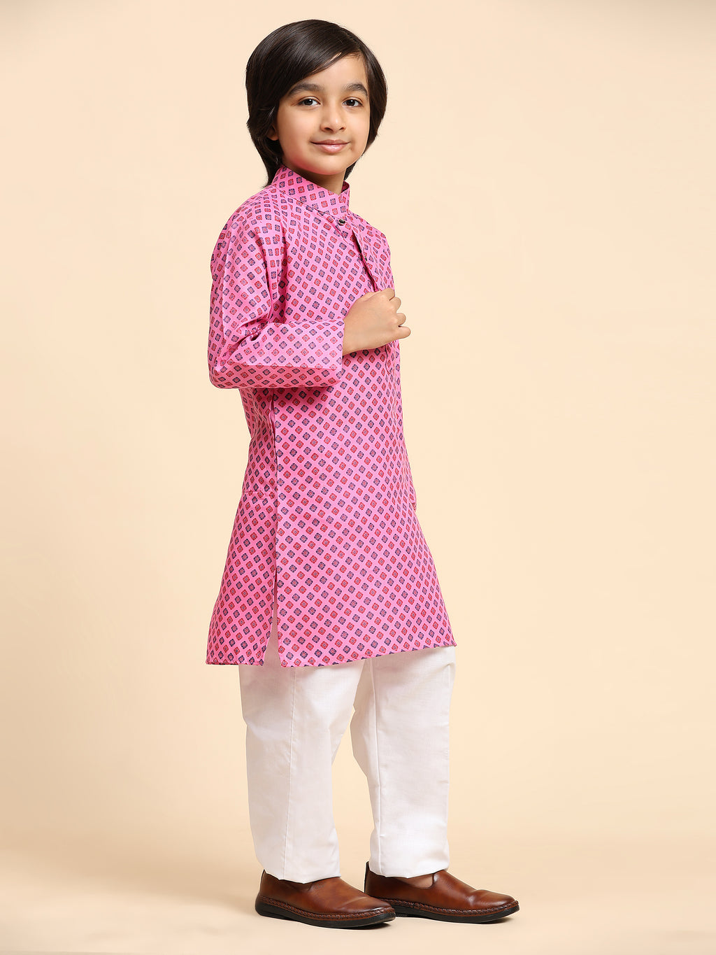 Pro-Ethic Style Developer Boys Cotton Kurta Pajama for Kid's Ethnic Wear | Cotton Kurta Pajama (S-239), Pink