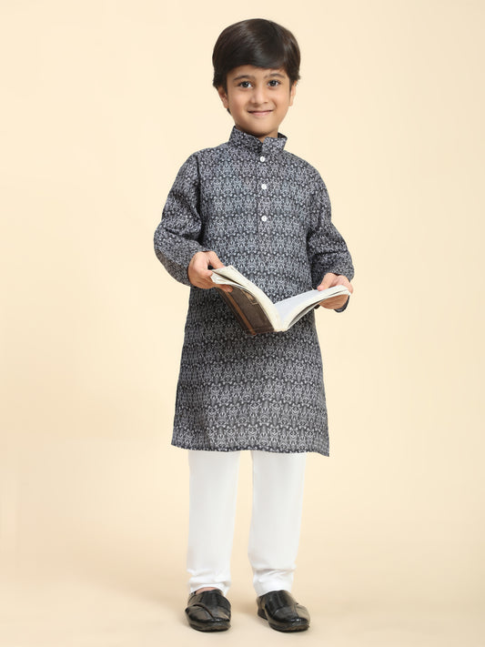 Pro-Ethic Style Developer Boys Cotton Kurta Pajama for Kid's Floral Traditiona Dress (Black)