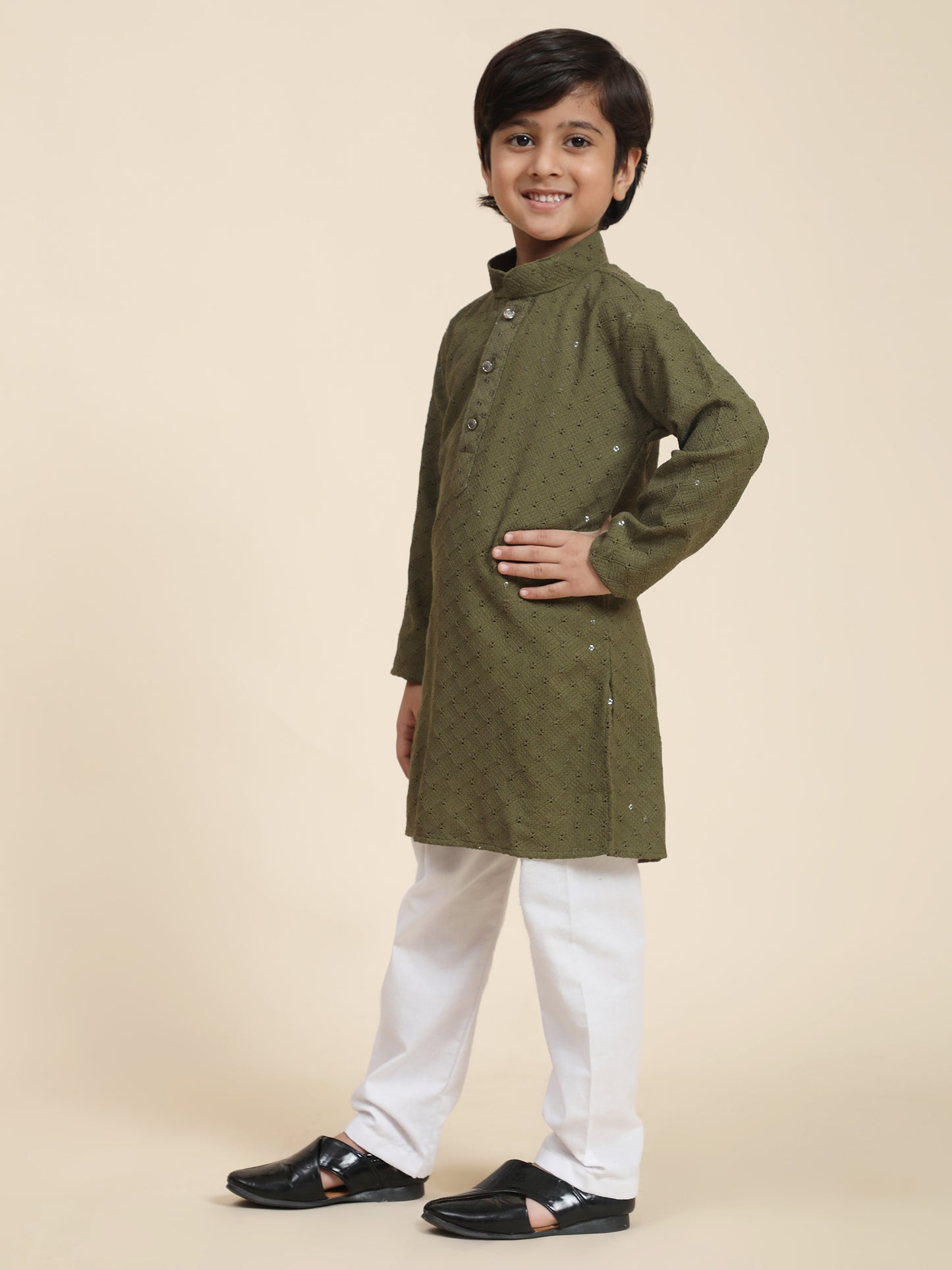 Pro-Ethic Style Developer Boys Cotton Kurta Pajama for Kid's Ethnic Wear | Cotton Kurta Pajama (S-227)Dark Green