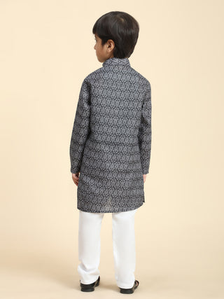 Pro-Ethic Style Developer Boys Cotton Kurta Pajama for Kid's Floral Traditiona Dress (Black)