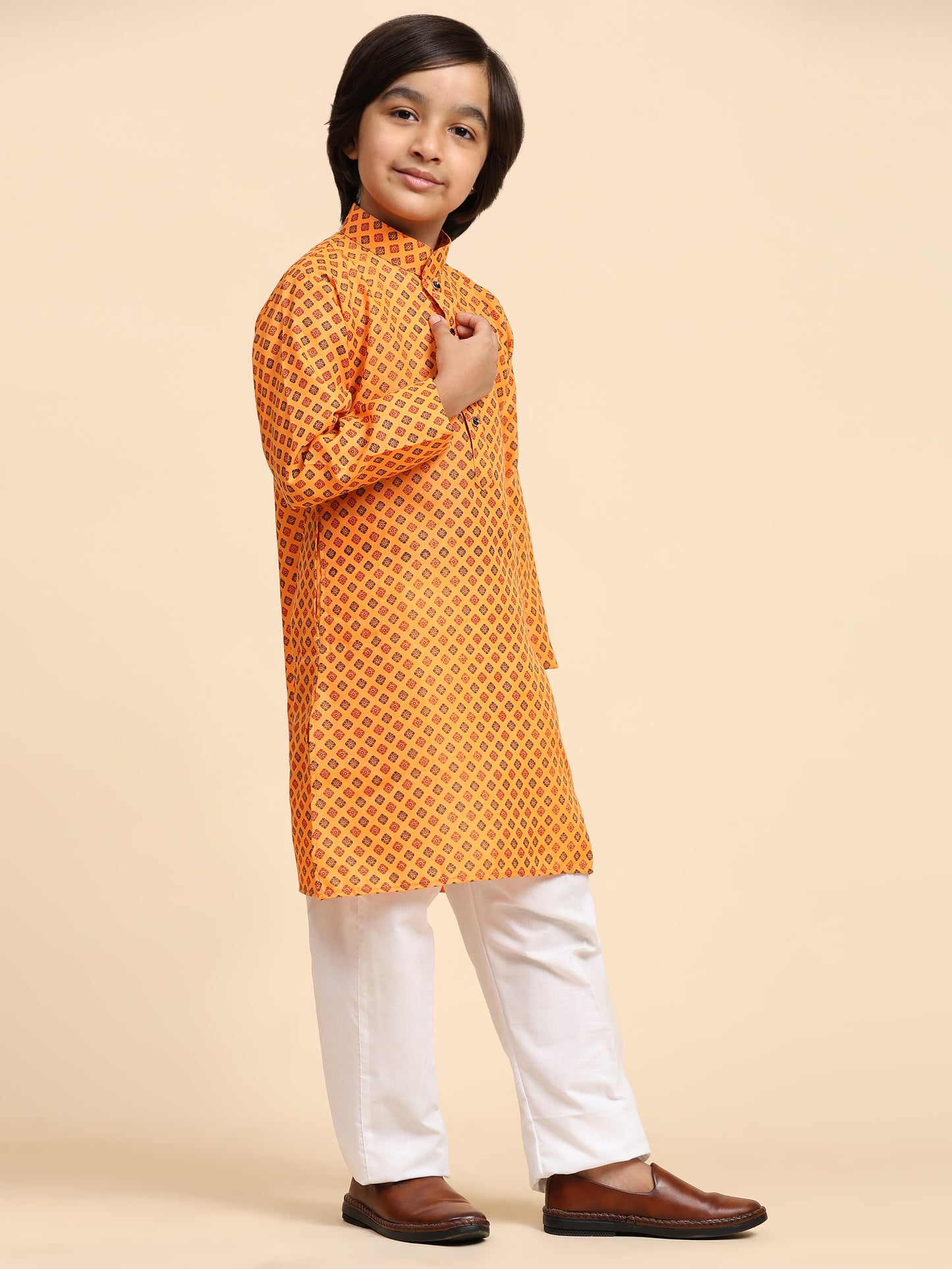 Pro-Ethic Style Developer Boys Cotton Kurta Pajama for Kid's Ethnic Wear | Cotton Kurta Pajama (S-239), Orange