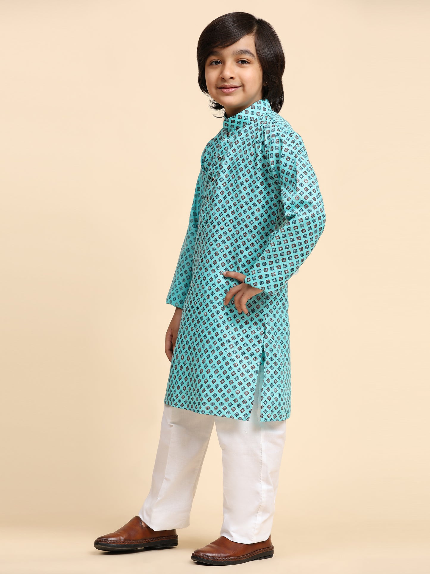 Pro-Ethic Style Developer Boys Cotton Kurta Pajama for Kid's Ethnic Wear | Cotton Kurta Pajama (S-239), Firozi