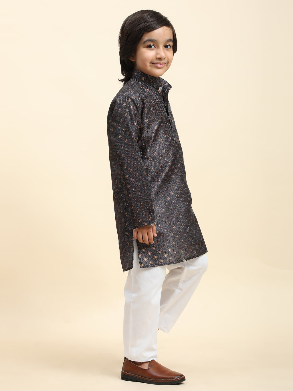 Pro-Ethic Style Developer Boys Silk Kurta Pajama for Kid's Ethnic Wear | Jacquard Silk Kurta Pajama (S-238), Navy Blue