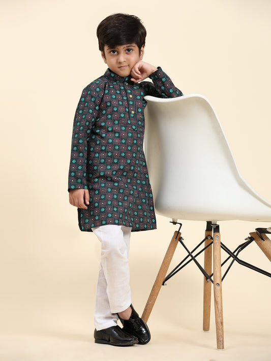 Pro-Ethic Style Developer Boys Cotton Kurta Pajama for Kid's|Ethnic wear for Wedding, Occasion, Pack of 1 (S-219) Green