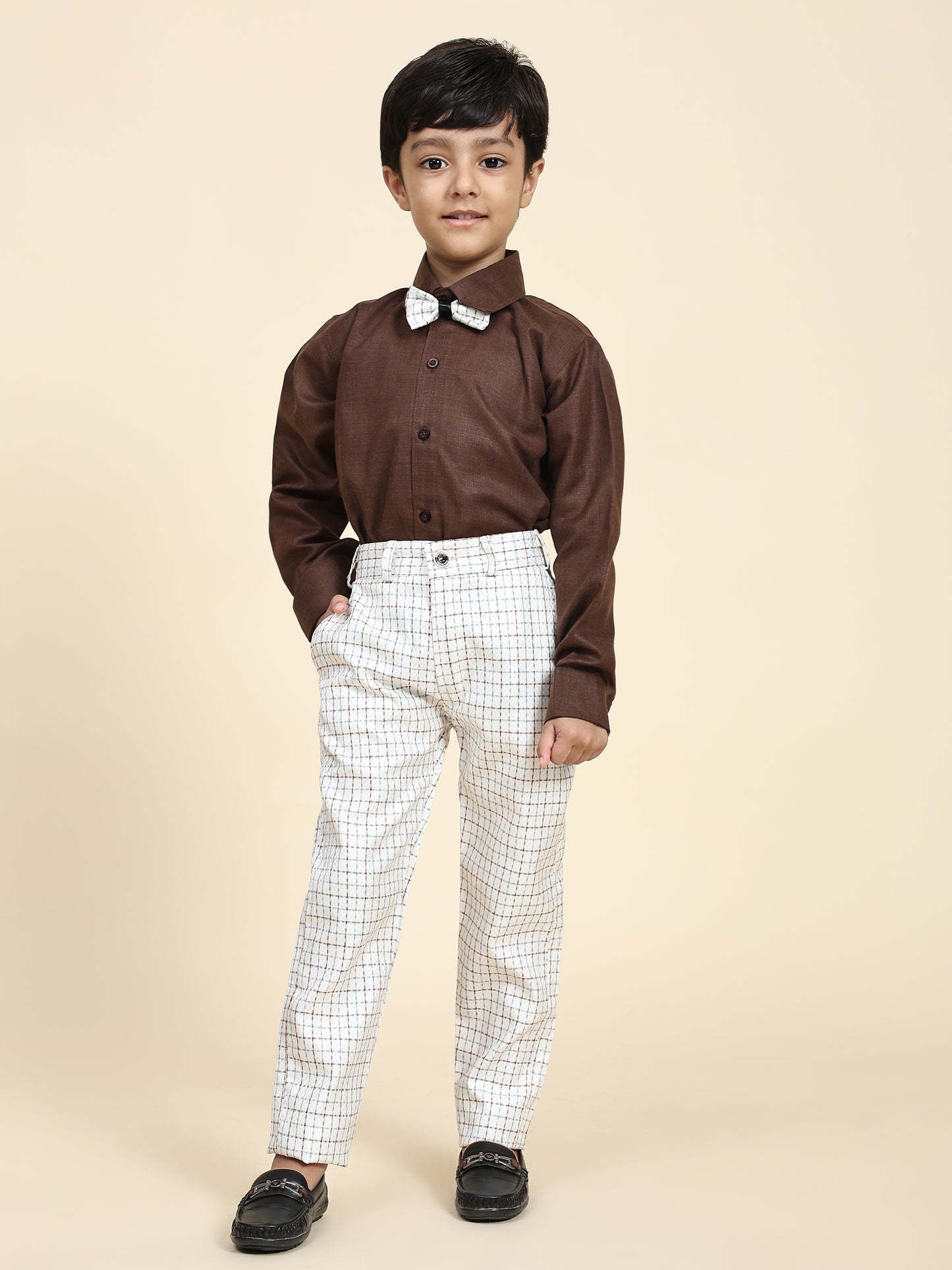 Pro-Ethic Style Developer Boy's 3 Piece Suit Set Cotton Checked Pattern (Brown)