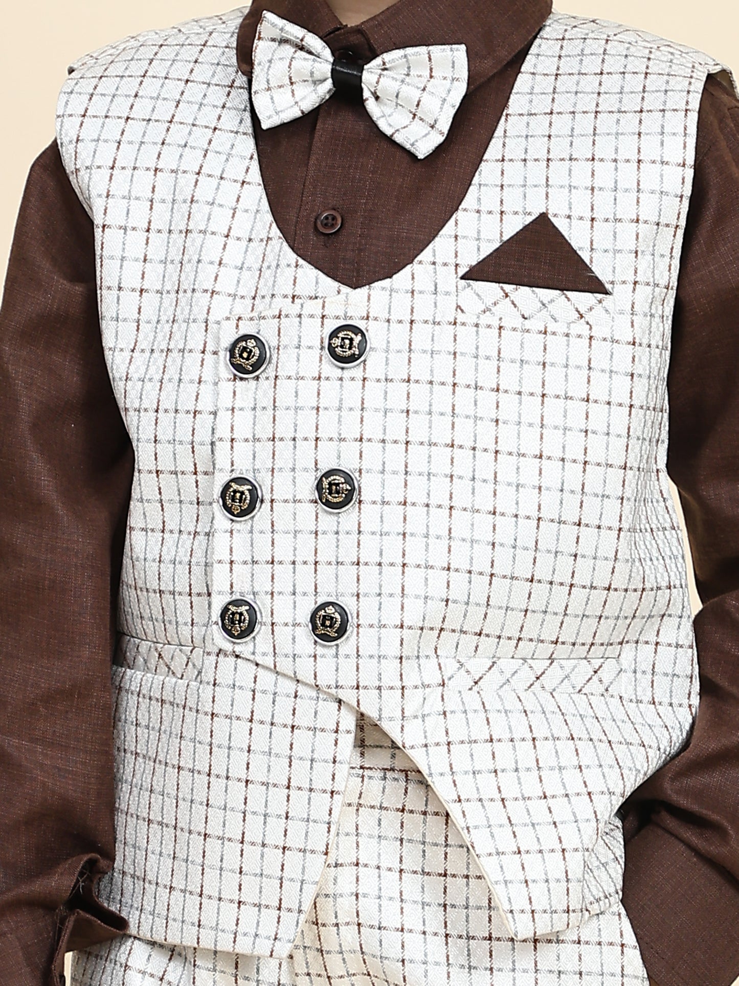 Pro-Ethic Style Developer Boy's 3 Piece Suit Set Cotton Checked Pattern (Brown)