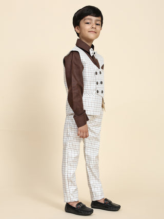 Pro-Ethic Style Developer Boy's 3 Piece Suit Set Cotton Checked Pattern (Brown)