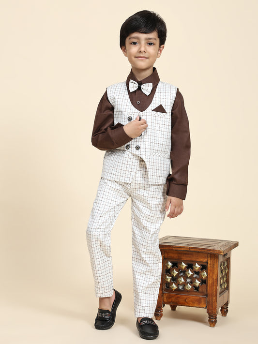 Pro-Ethic Style Developer Boy's 3 Piece Suit Set Cotton Checked Pattern (Brown)