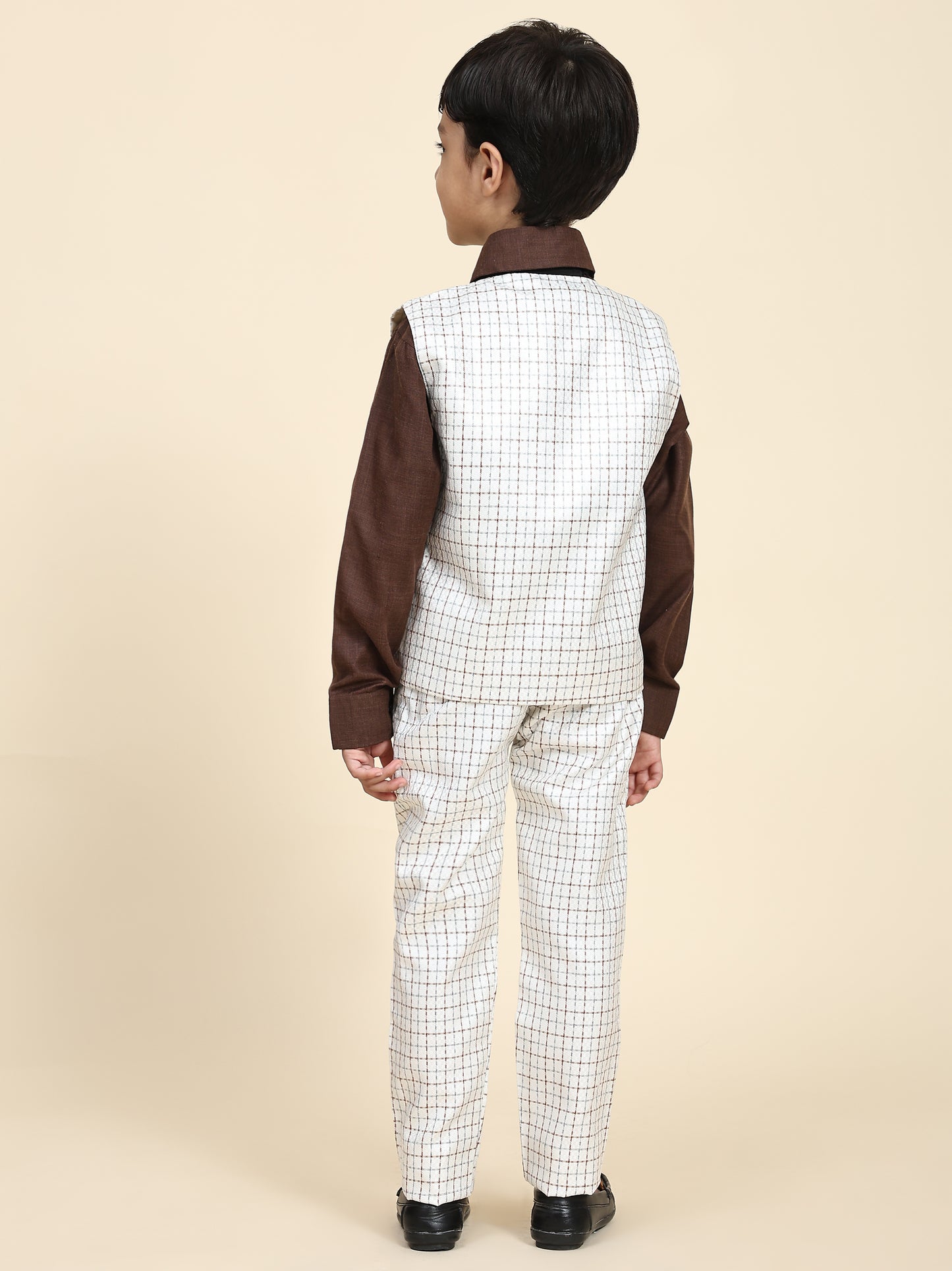 Pro-Ethic Style Developer Boy's 3 Piece Suit Set Cotton Checked Pattern (Brown)