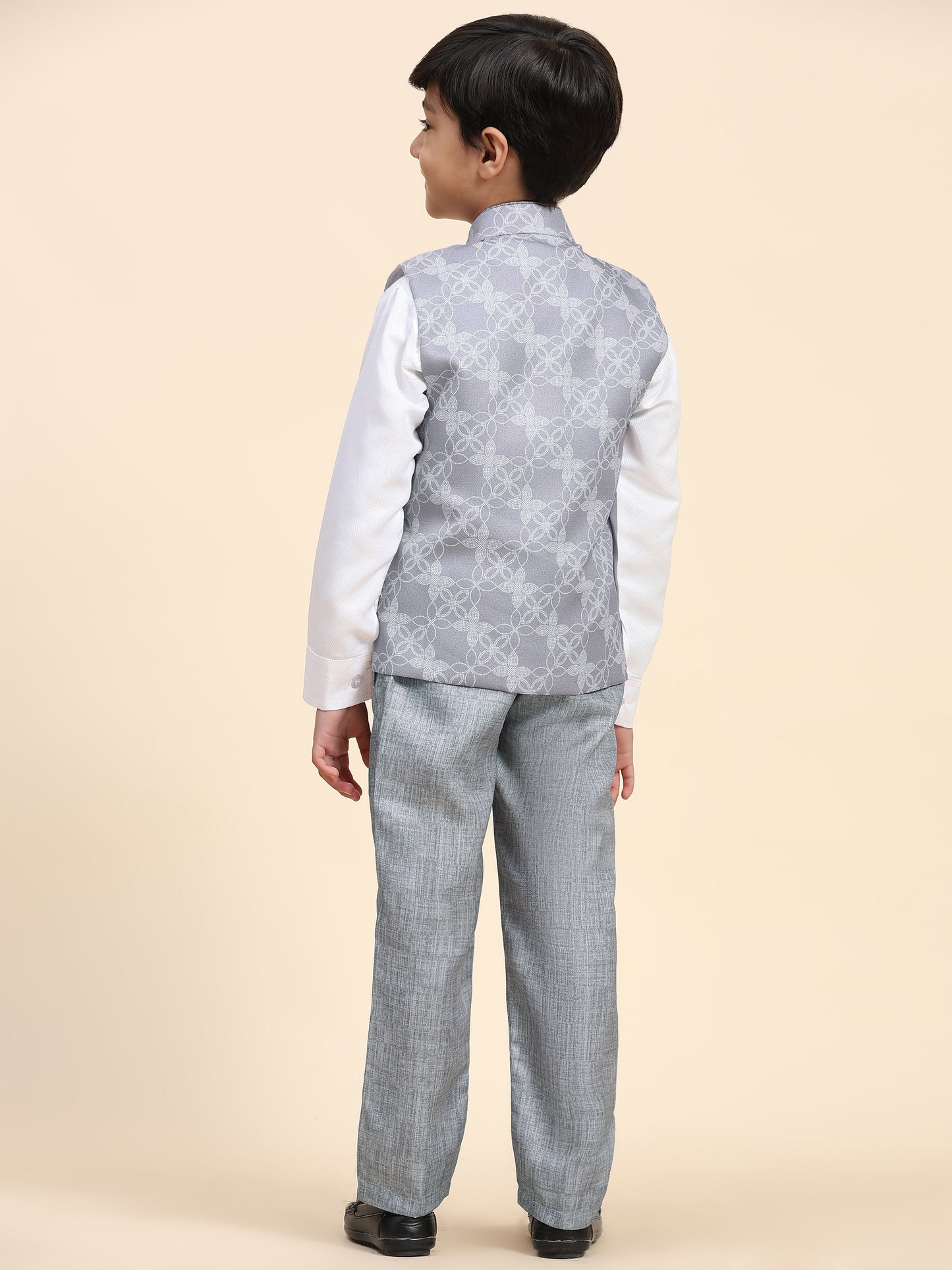 Pro-Ethic Style Developer Boy's 3 Piece Suit Set Cotton Jacquard Pattern with Floral Design (T-137) Grey