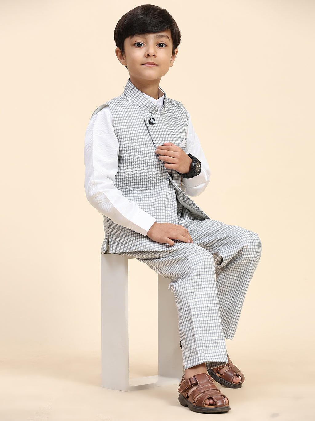 Pro-Ethic Style Developer Boy's 3 Piece Suit Set for Kids Cotton Checked Pattern (T-138) Black