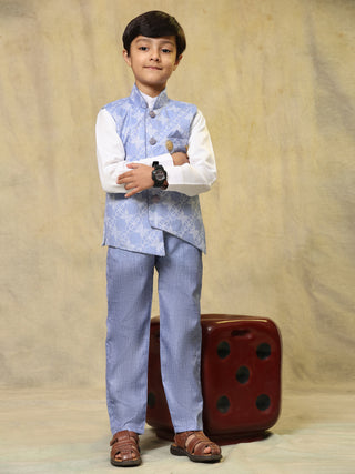 Pro-Ethic Style Developer Boy's 3 Piece Suit Set Cotton Jacquard Pattern with Floral Design (T-137) Blue