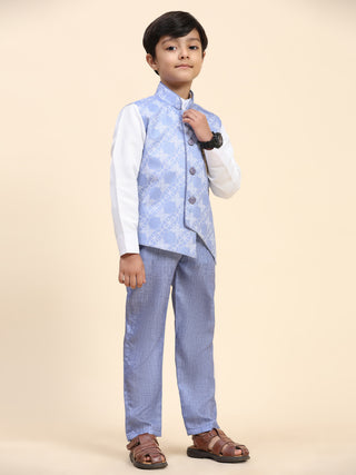 Pro-Ethic Style Developer Boy's 3 Piece Suit Set Cotton Jacquard Pattern with Floral Design (T-137) Blue