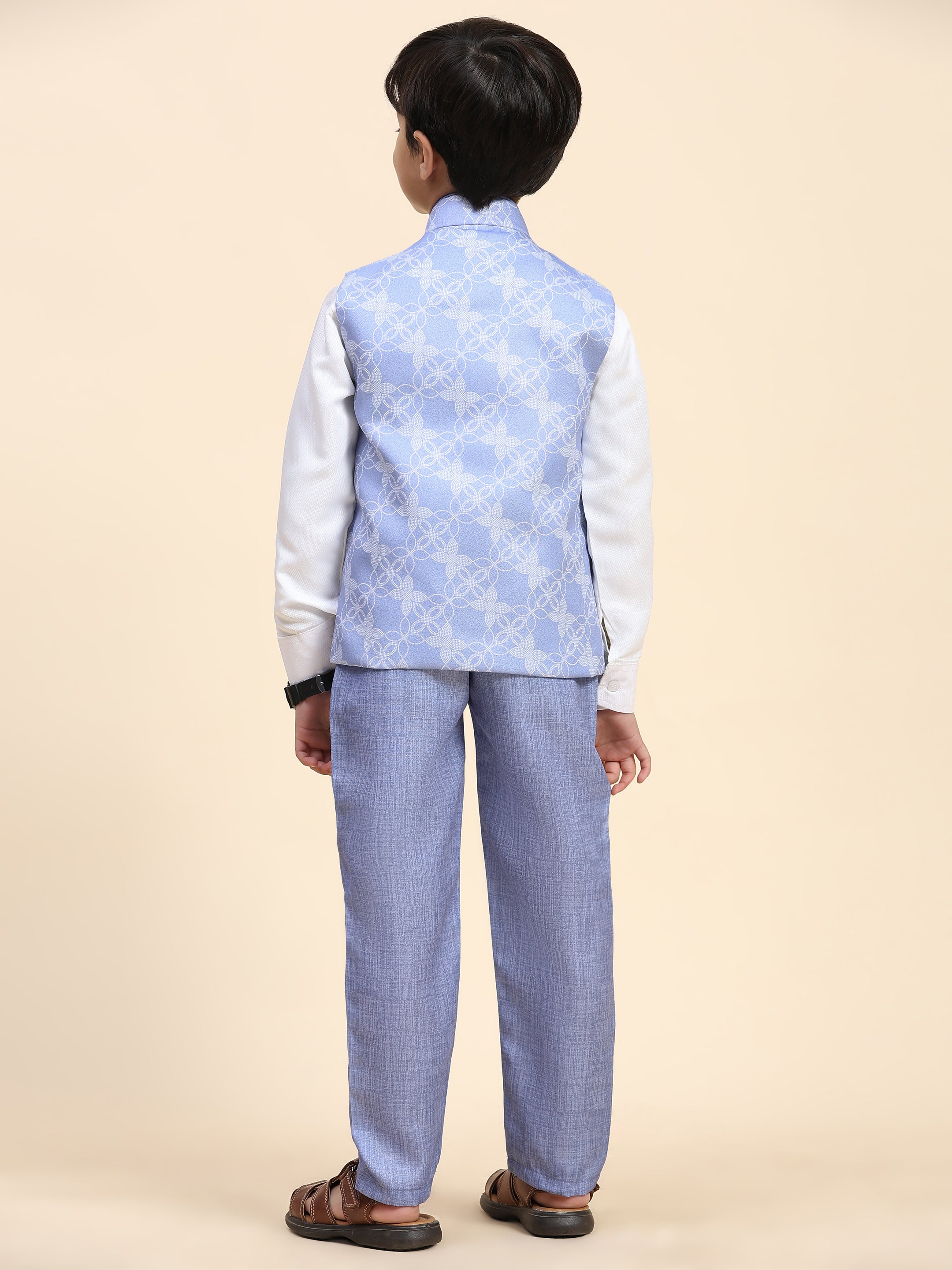 Pro-Ethic Style Developer Boy's 3 Piece Suit Set Cotton Jacquard Pattern with Floral Design (T-137) Blue